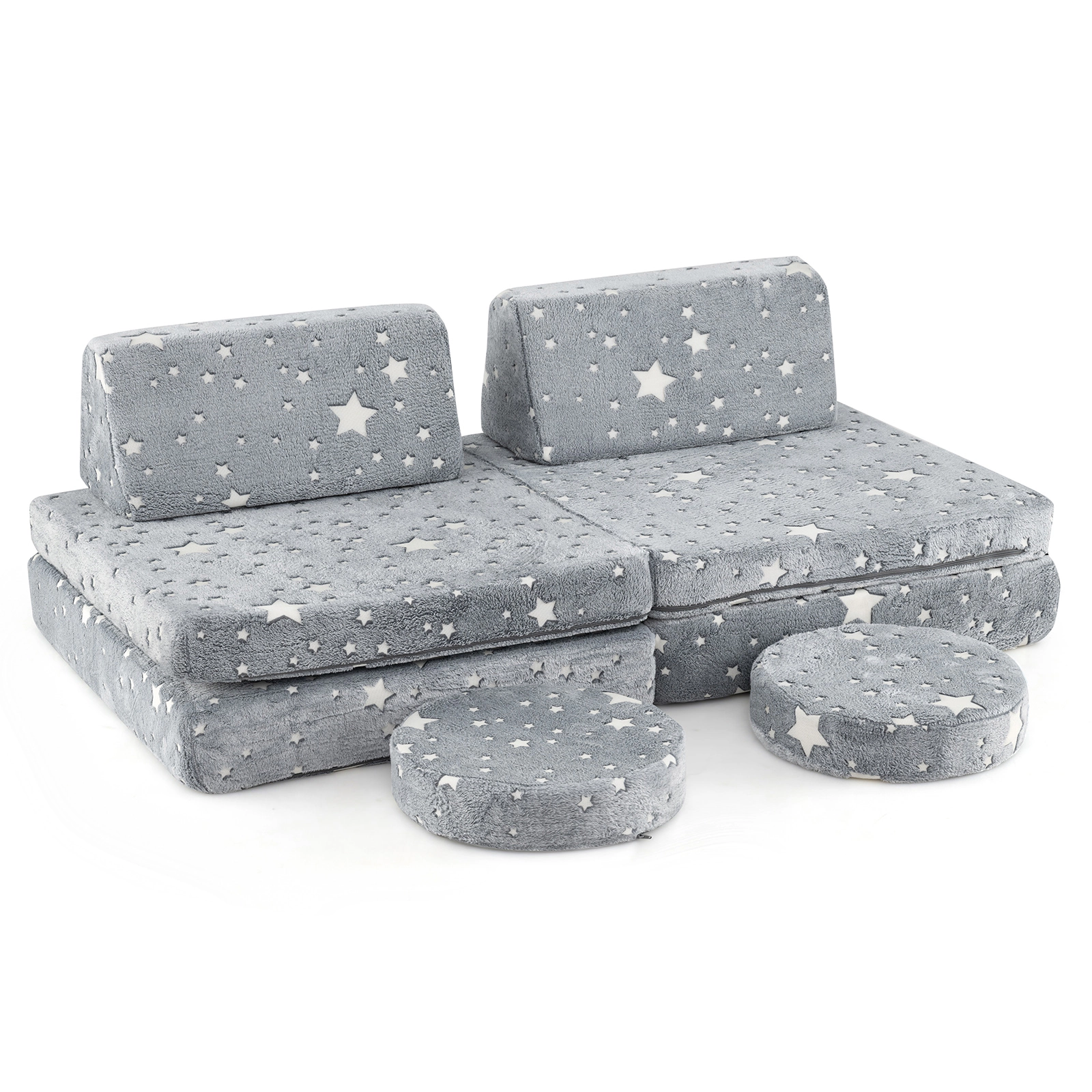 SUGIFT Glow in the Dark Modular Kids Play Couch Set Convertible Lounger Chairs and Beds 3+ Years Gray