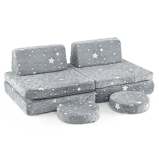 SUGIFT Glow in the Dark Modular Kids Play Couch Set Convertible Lounger Chairs and Beds 3+ Years Gray