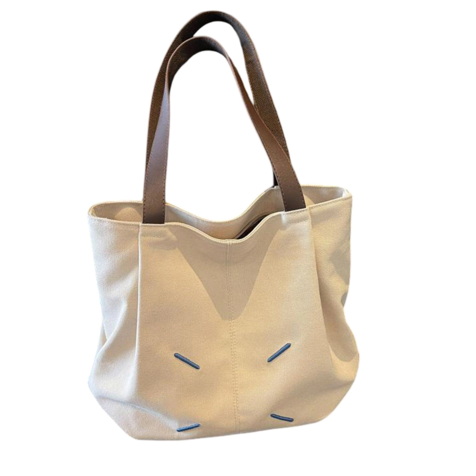 Alilang Women's Canvas Tote Bag with Contrast Handles and Decorative Stitch Detail