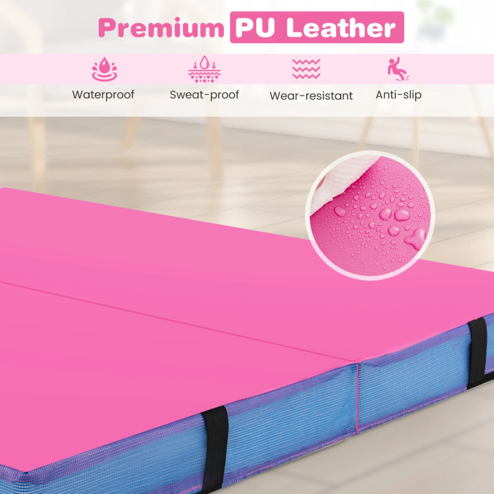 SUGIFT Pink 4-ft x 4-ft x 4-in Bi-Folding Gymnastics Tumbling Mat with Carry Straps and Zip-Off Cover