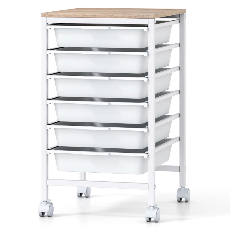 Hivvago Rolling Drawer Storage Cart with Wooden Top