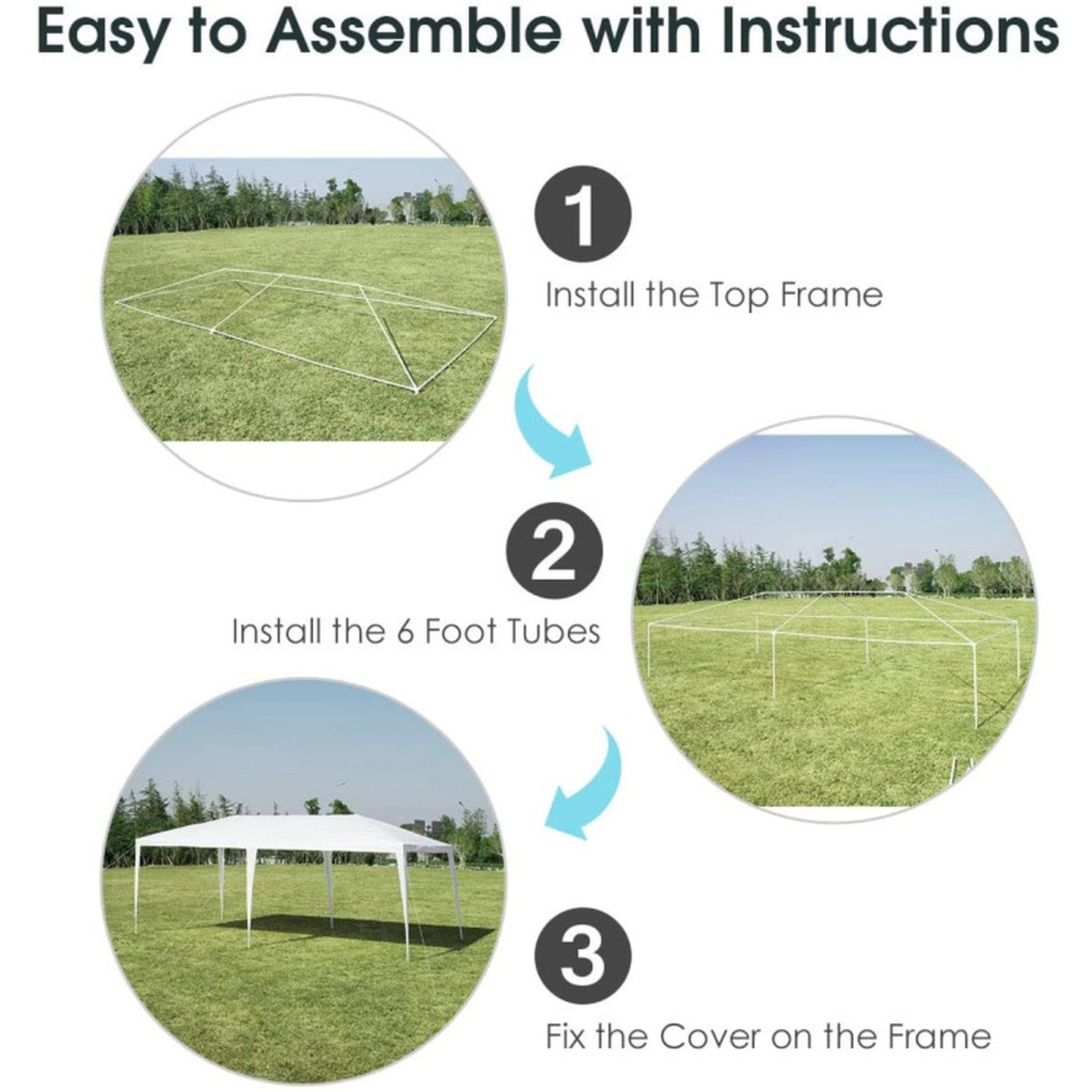 SUGIFT Waterproof PE Canopy Gazebo Tent with Powder Coated Steel Frame 10 x 20-ft Outdoor Shade White Cover