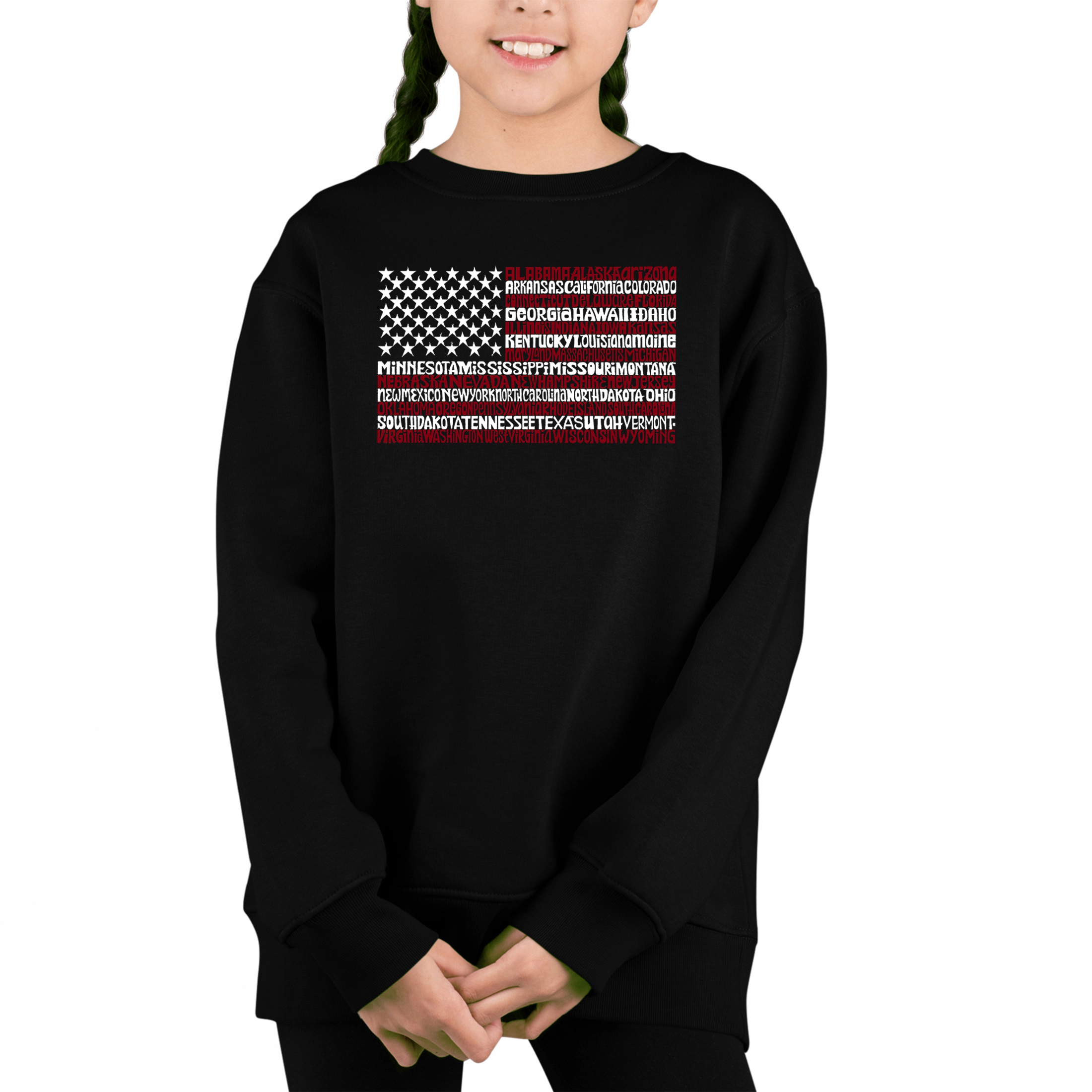 LA Pop Art Girl's Word Sweatshirt - 50 States Us Flag