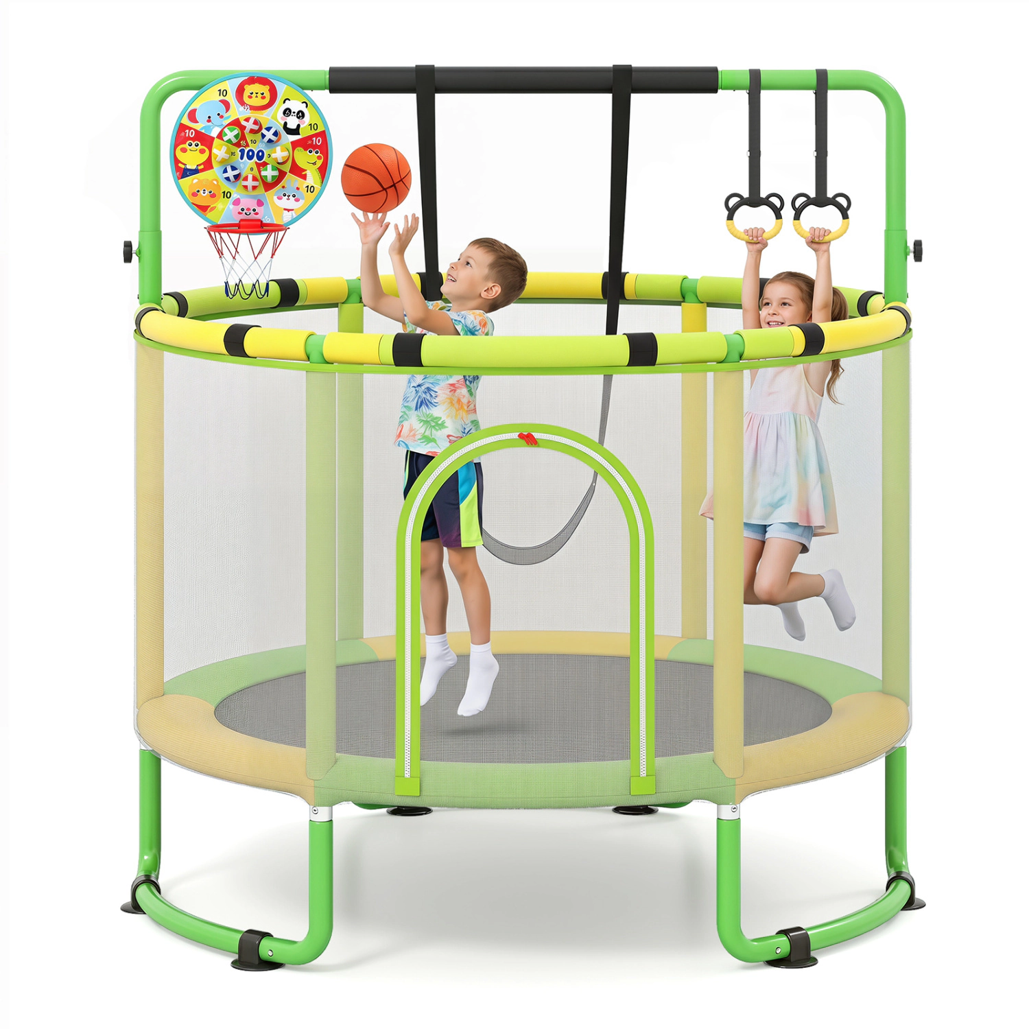 LJG 60 Inch 6-in-1 Kids Toddler Trampoline with Gymnastics Bar