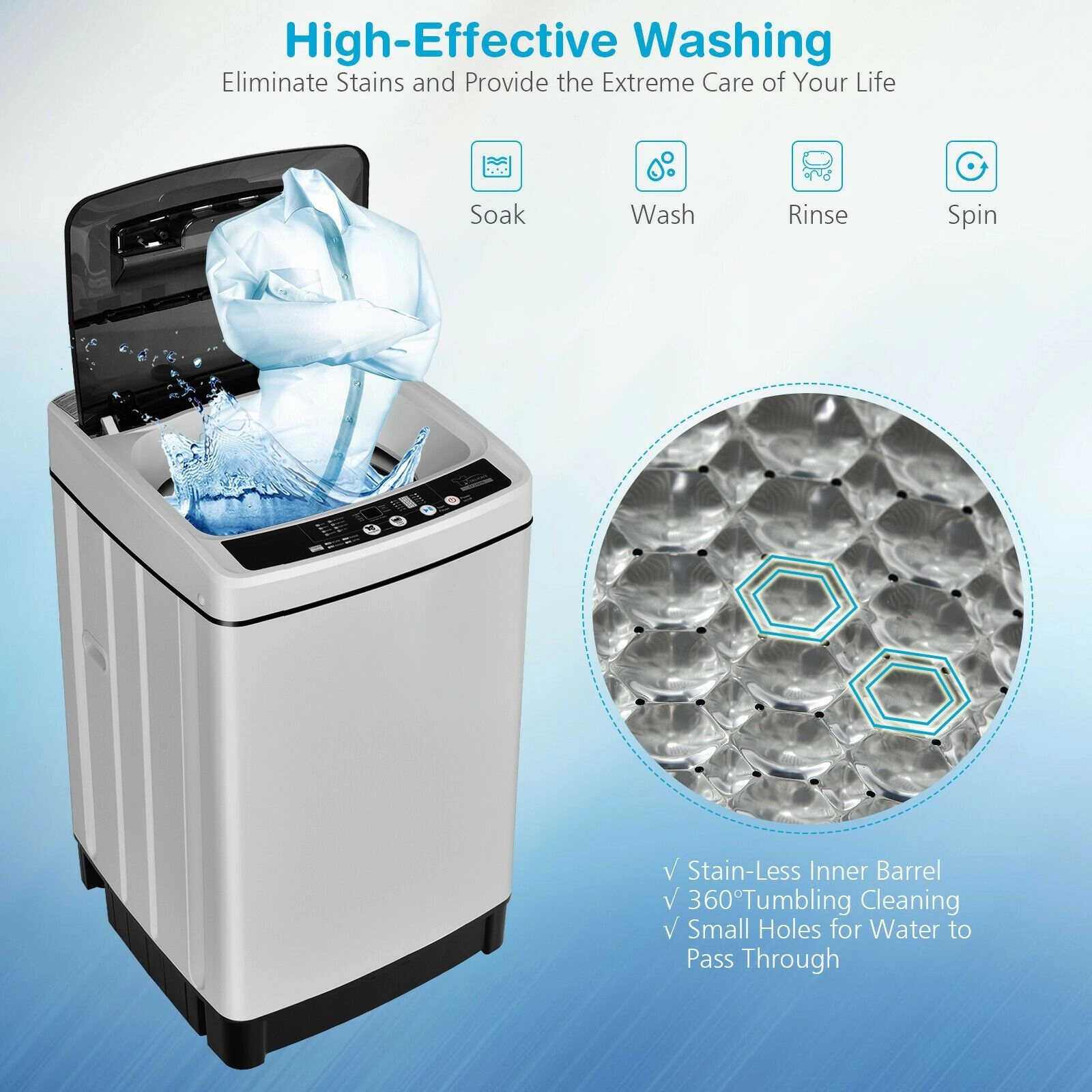 SlickBlue Portable Washer with 8 Programs, 10 Water Levels and LED