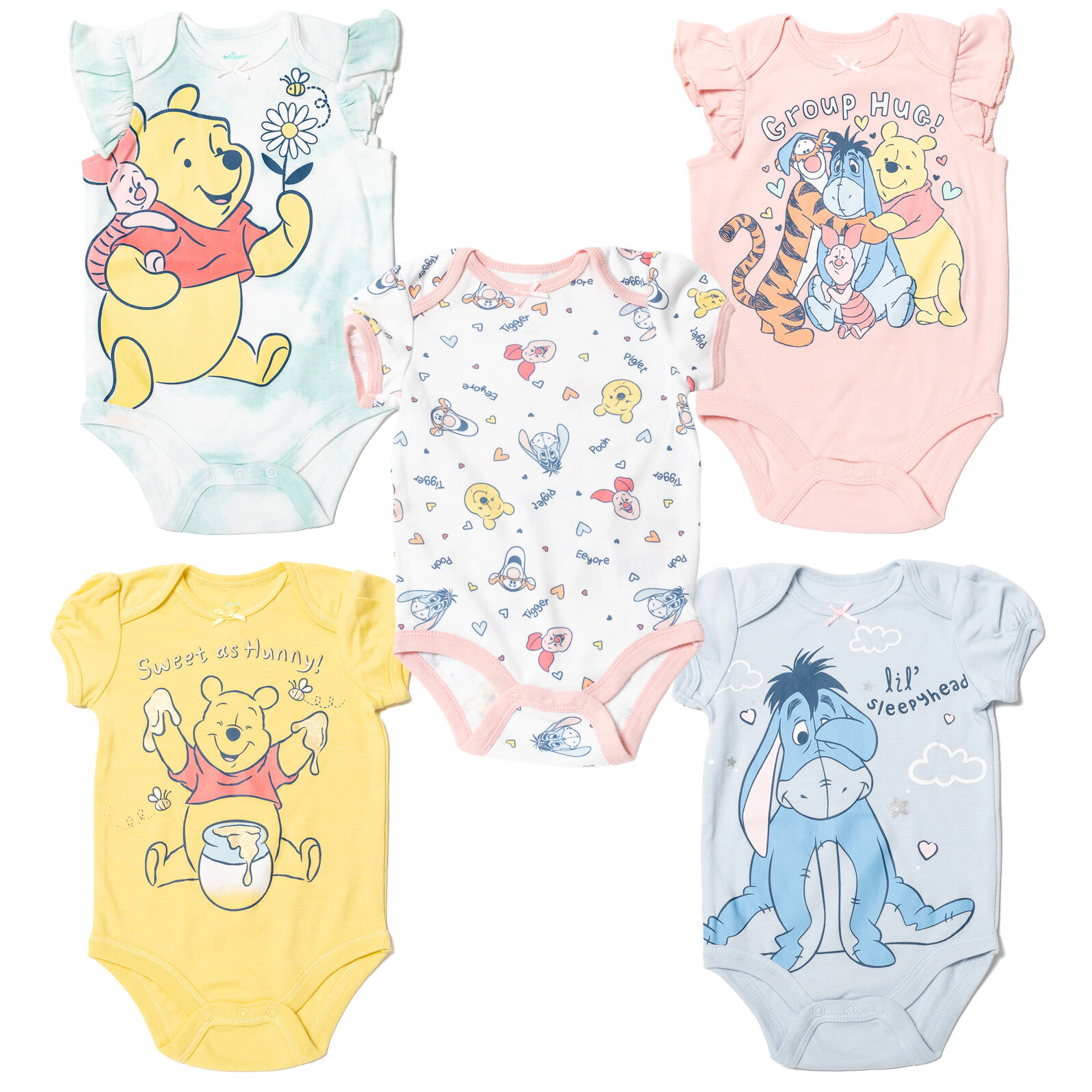 Disney Baby Girls' 5-Pack Short Sleeve Bodysuits