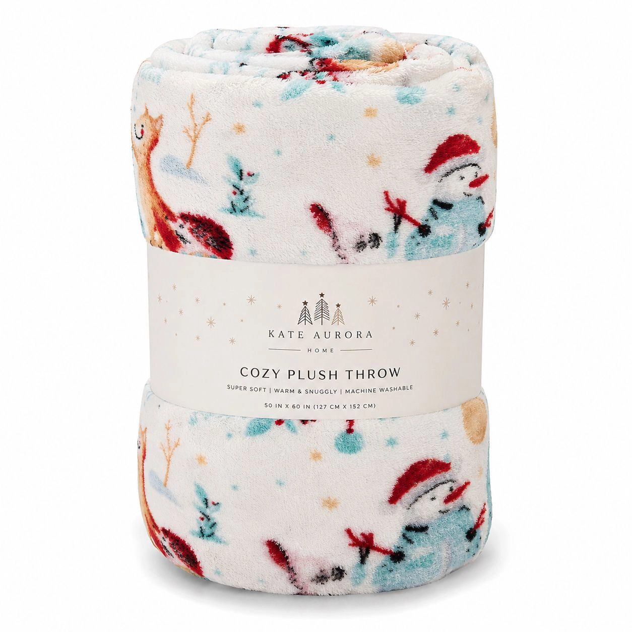 Kate Aurora Ultra Soft & Cozy Christmas Forest Friends Santa Plush Throw Blanket Cover