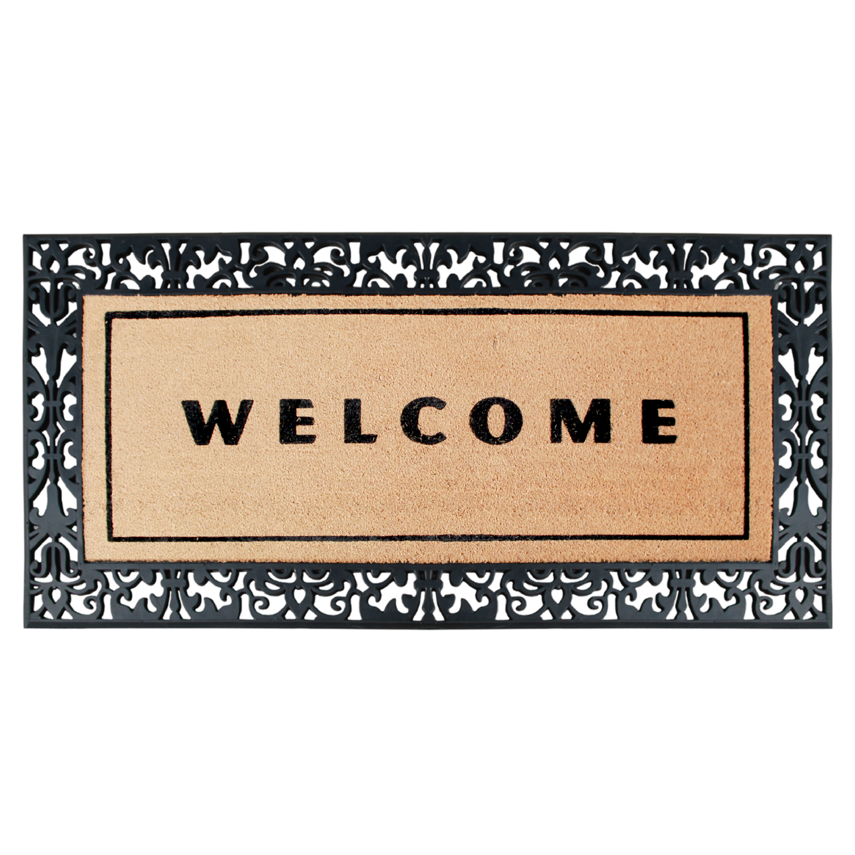 A1HC Coir Flocked Door Mat 30x60 Inches Heavy Duty Non-Slip Durable Flock Welcome Paisley Border
