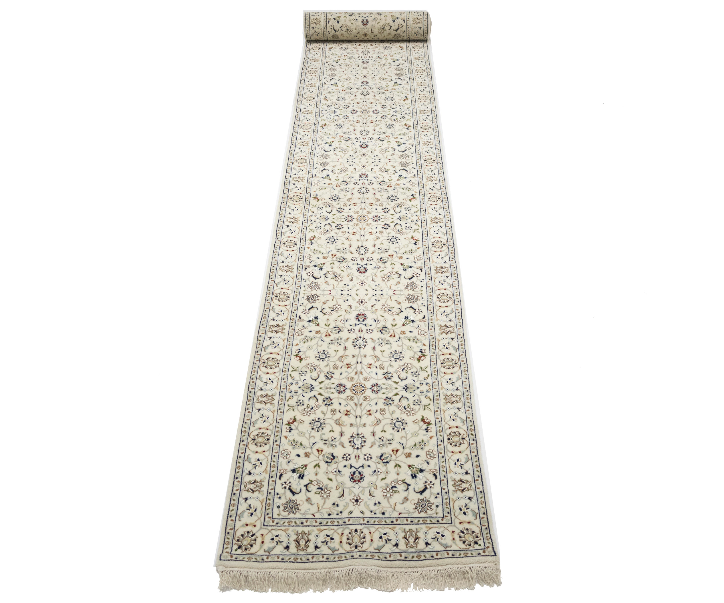 Magic Rugs Cream Floral 2'9X20'6 Indo-Nain Oriental Runner Rug