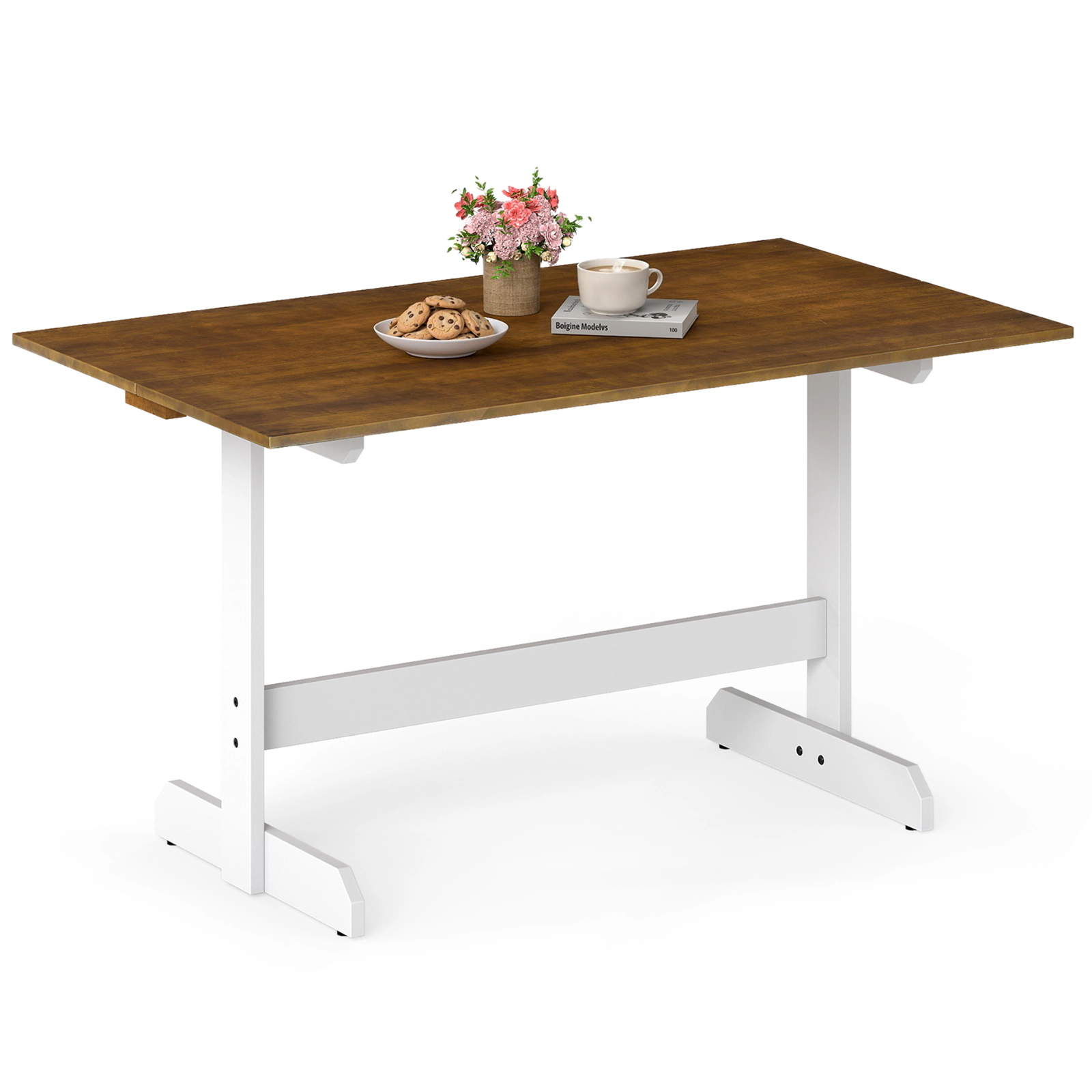 LJG 55 Inch Dining Table for 4-6 People Rectangular Kitchen Table with Solid Wood Trestle Base