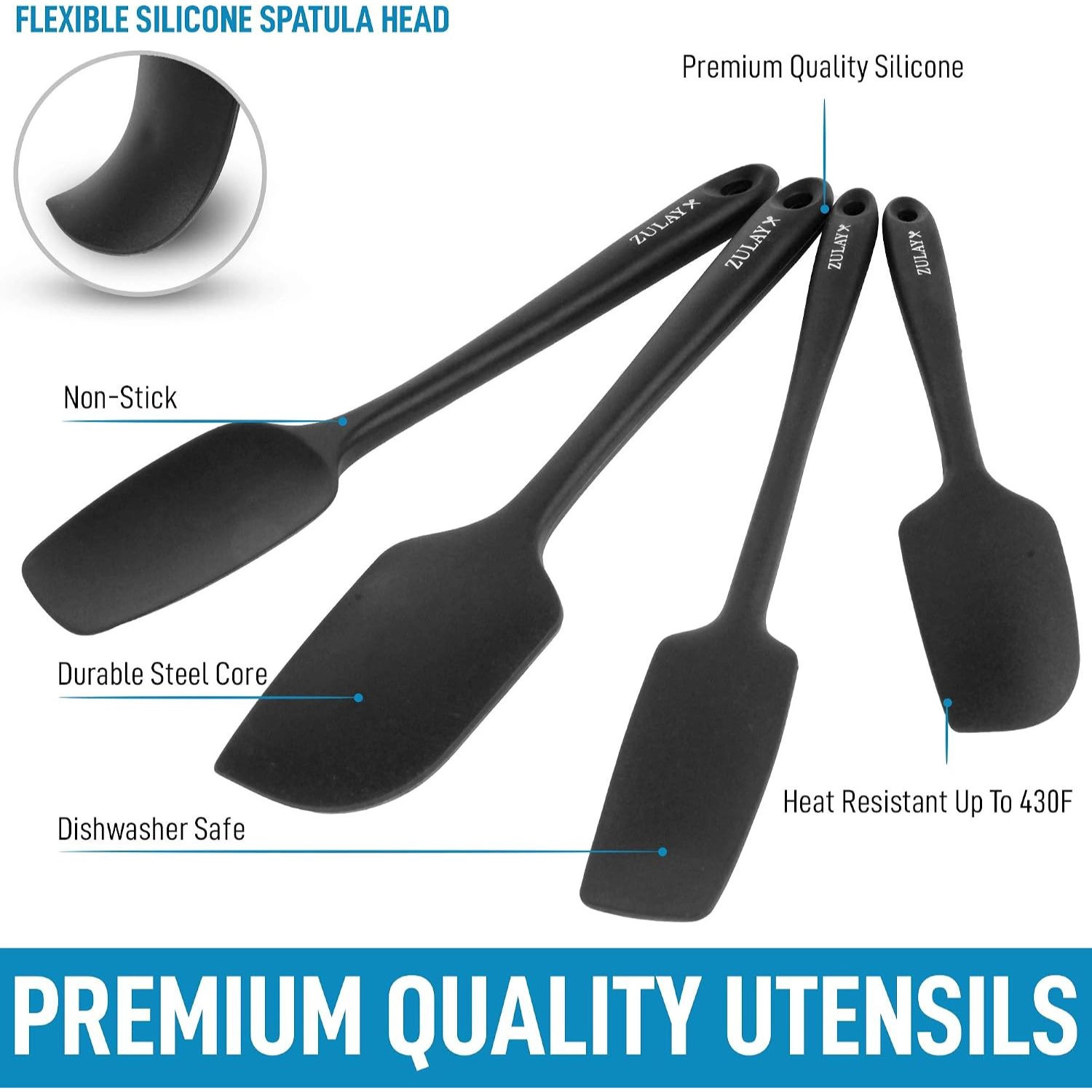 Zulay Kitchen 4pcs Heat Resistant Silicone Spatula Set for Cooking
