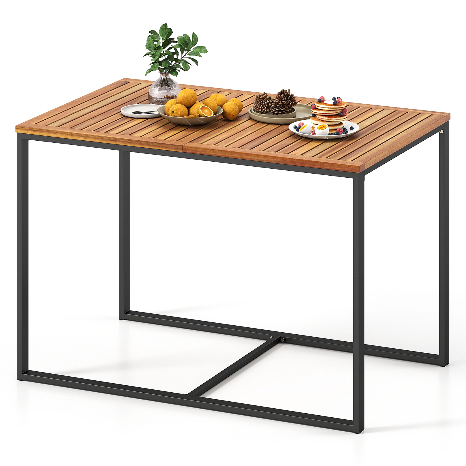 LJG Acacia Wood Patio Dining Table with Metal Frame