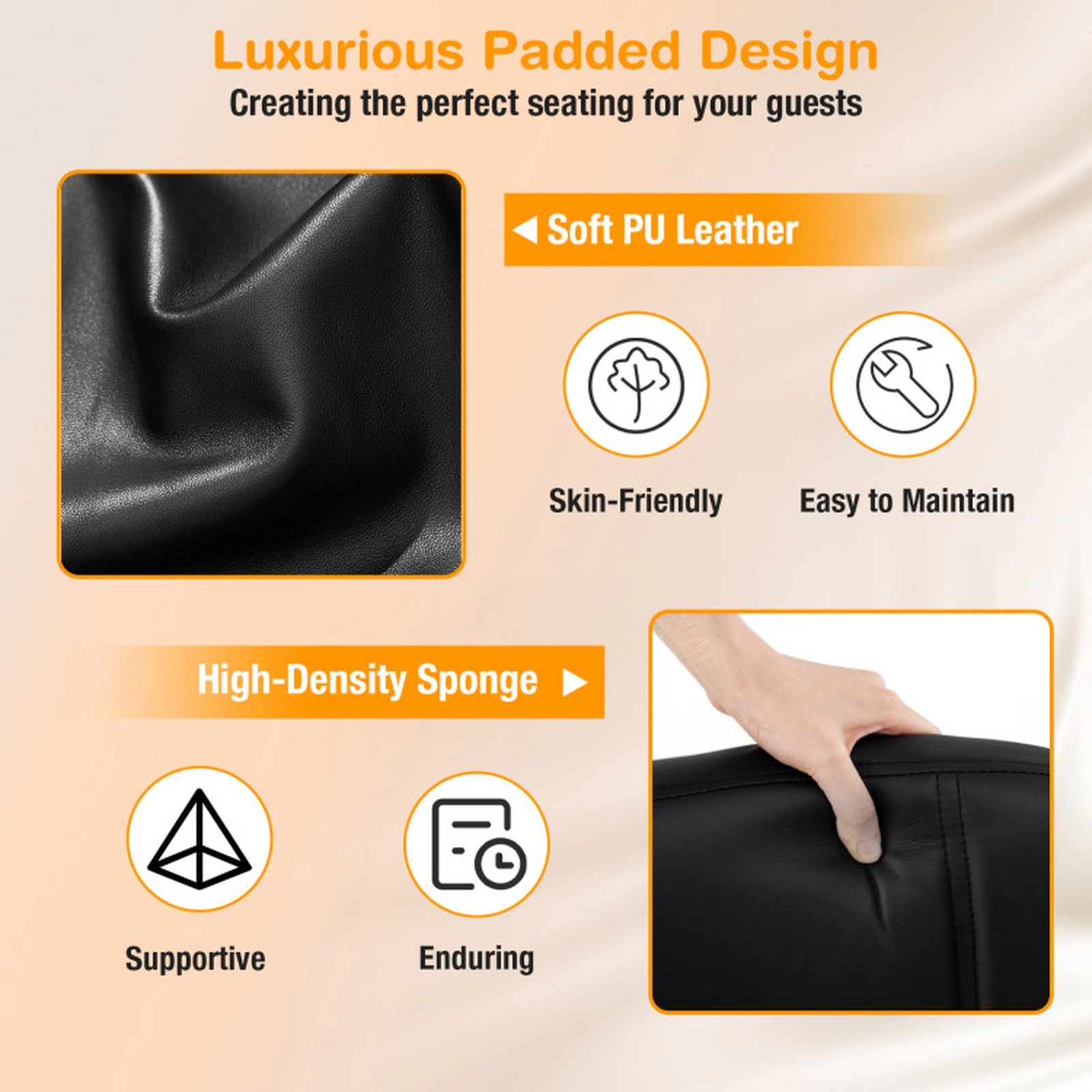 SUGIFT Set of 4 Curved Back PU Leather Waiting Room Guest Chairs 23-in x 22.5-in x 32.5-in 330-lb Capacity Black