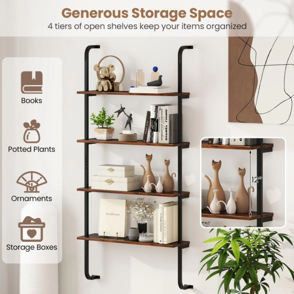 Hivvago 4-Tier Industrial Pipe Shelving with Metal Frame for Living Room Kitchen