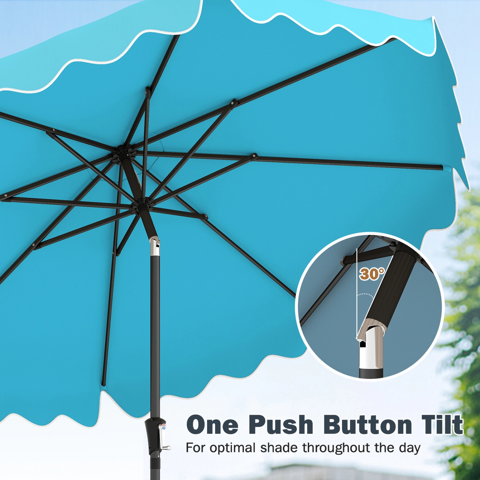 SUGIFT Double-Tier 9-Ft Patio Umbrella with Crank Lift, Tilt Canopy, Sandbag Base Turquoise