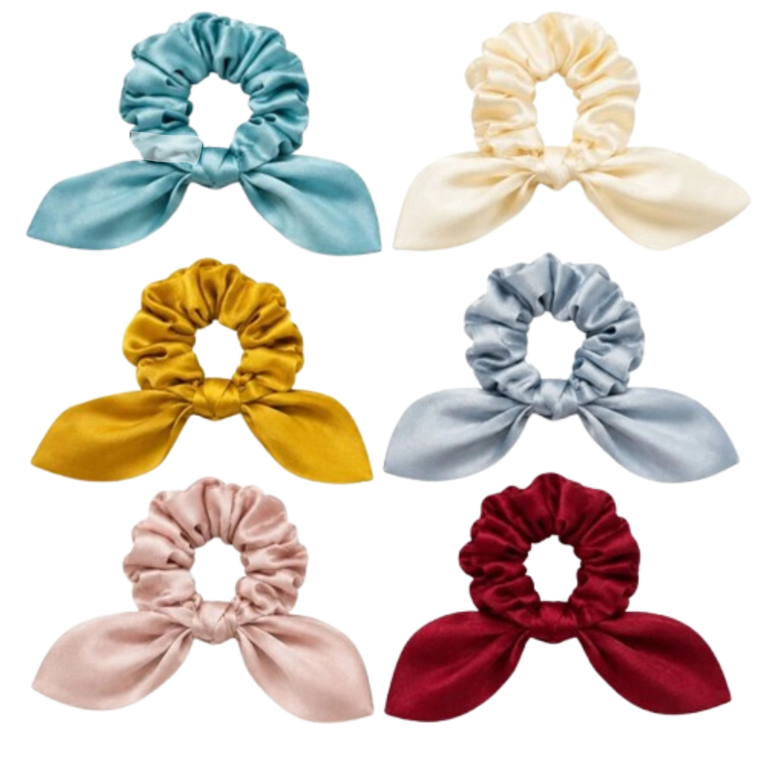 Home Collection Women Pack of 6 Satin Bow Scarf Scrunchies Soft Elastic Hair Ties