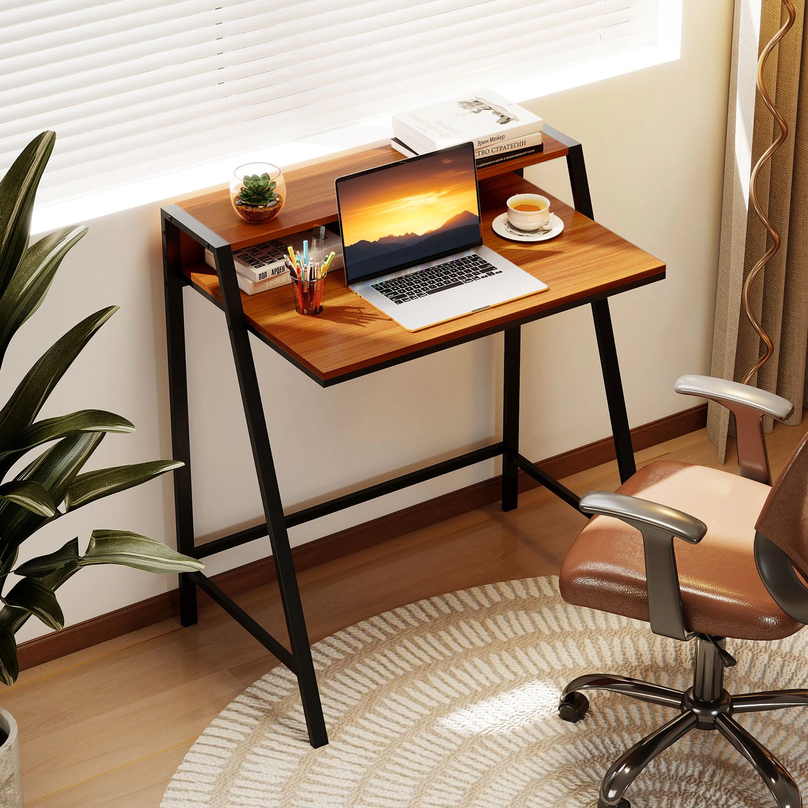 SlickBlue 2 Tier Computer Desk with Monitor Stand and Storage