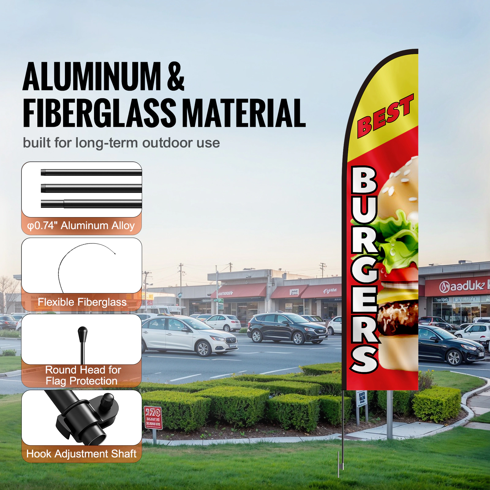 HONGGE Feather Flag Pole Kit Swooper Flag Pole Sign Flag Poles for Business Advertising Flags Outdoor with Ground
