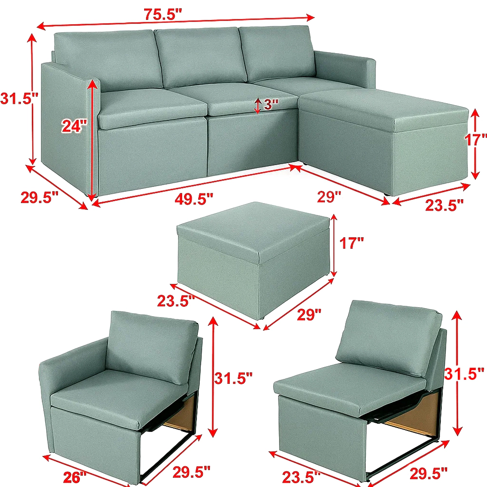 Hivvago Reversible Chaise L-Shaped Sectional Couch with Convertible Design