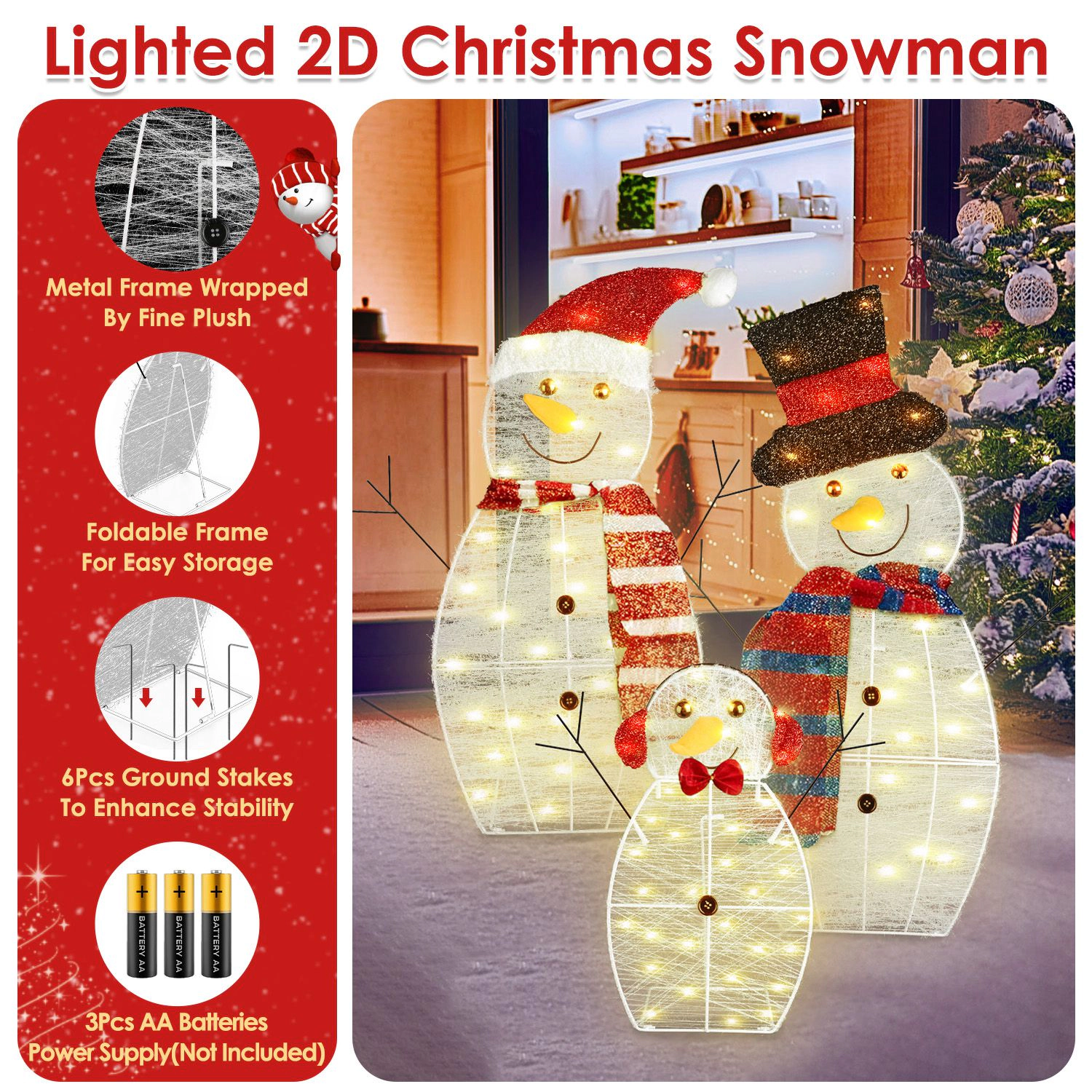 GBruno LED Lighted 3-Piece Snowman Family Yard Decor