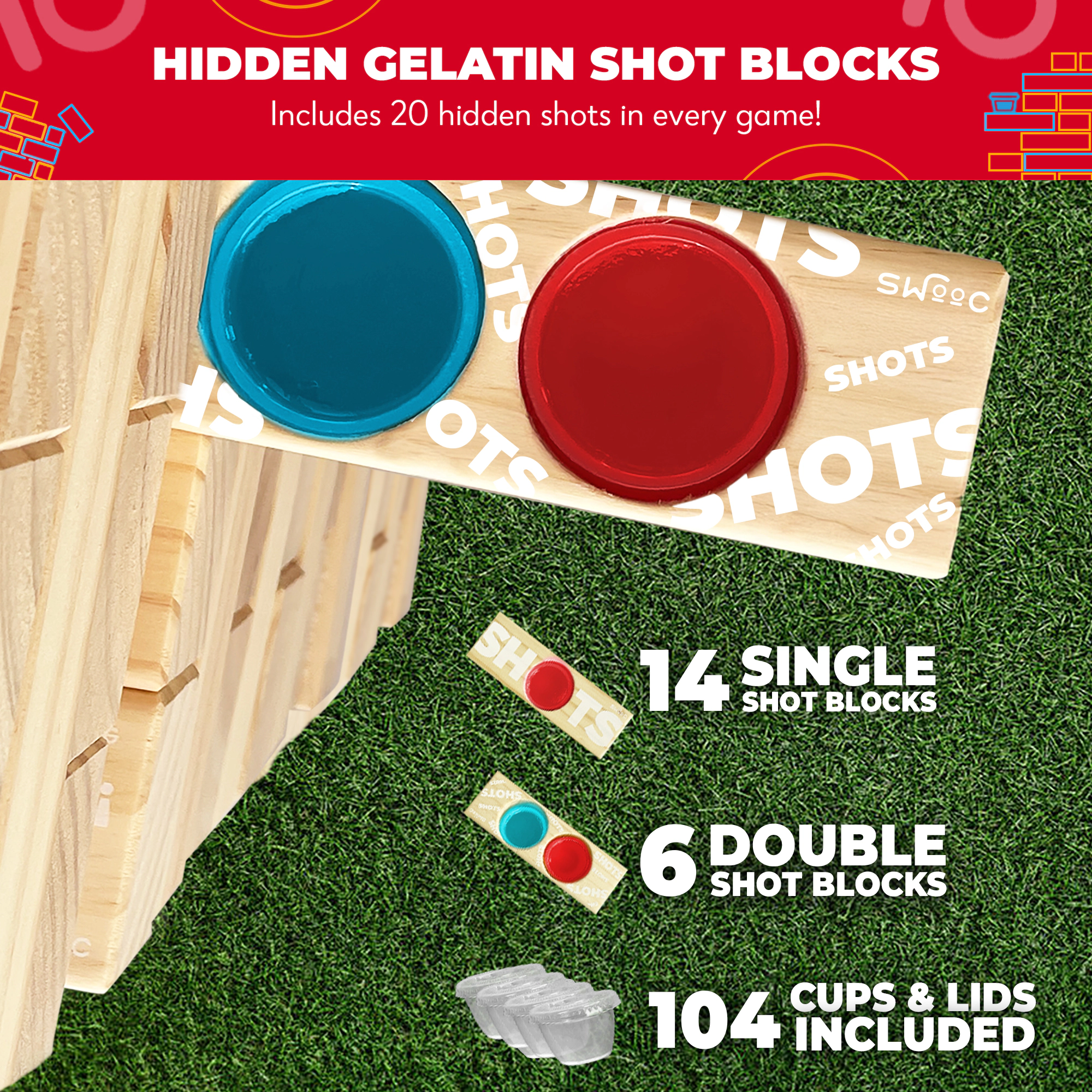 Swooc Games | Giant Tower Party Game with Hidden Shots