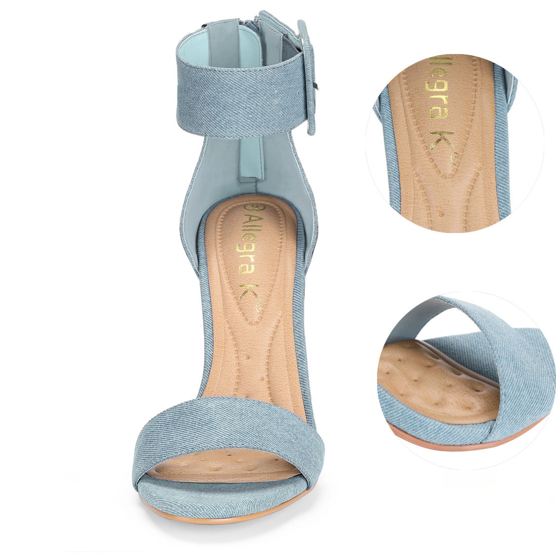 BLISSFUL STEP Women Open Toe Ankle Strap Block High Heel Padded Insole Sandals