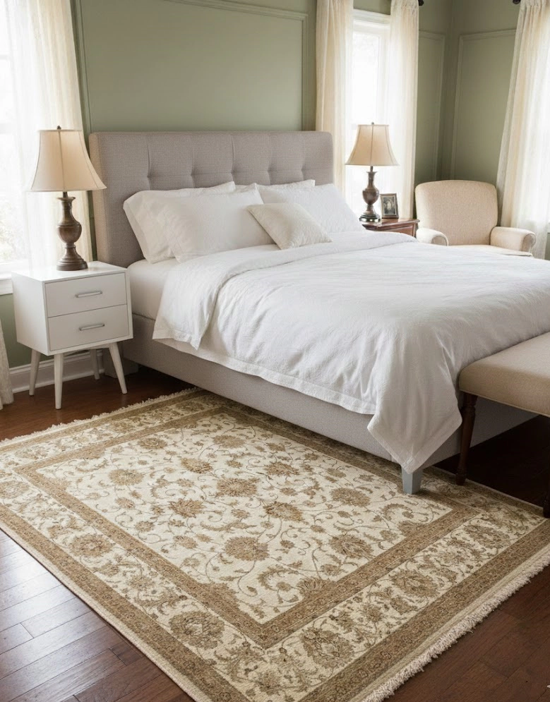 Magic Rugs Beige Floral 6X7 Indo-Tabriz Oriental Rug