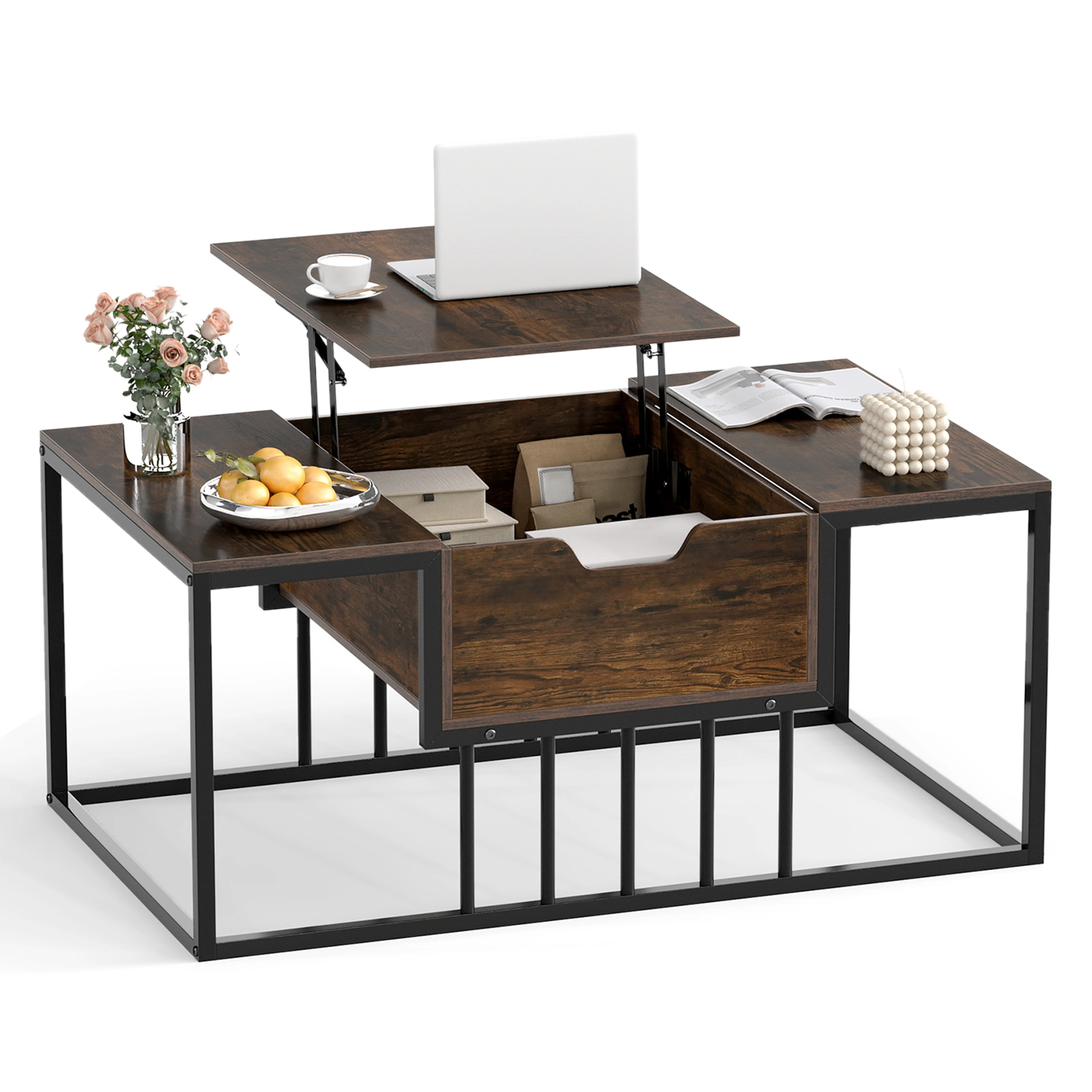 Glintex 39.5-Inch Lift-Top Coffee Table with Gas Struts and Hidden Storage
