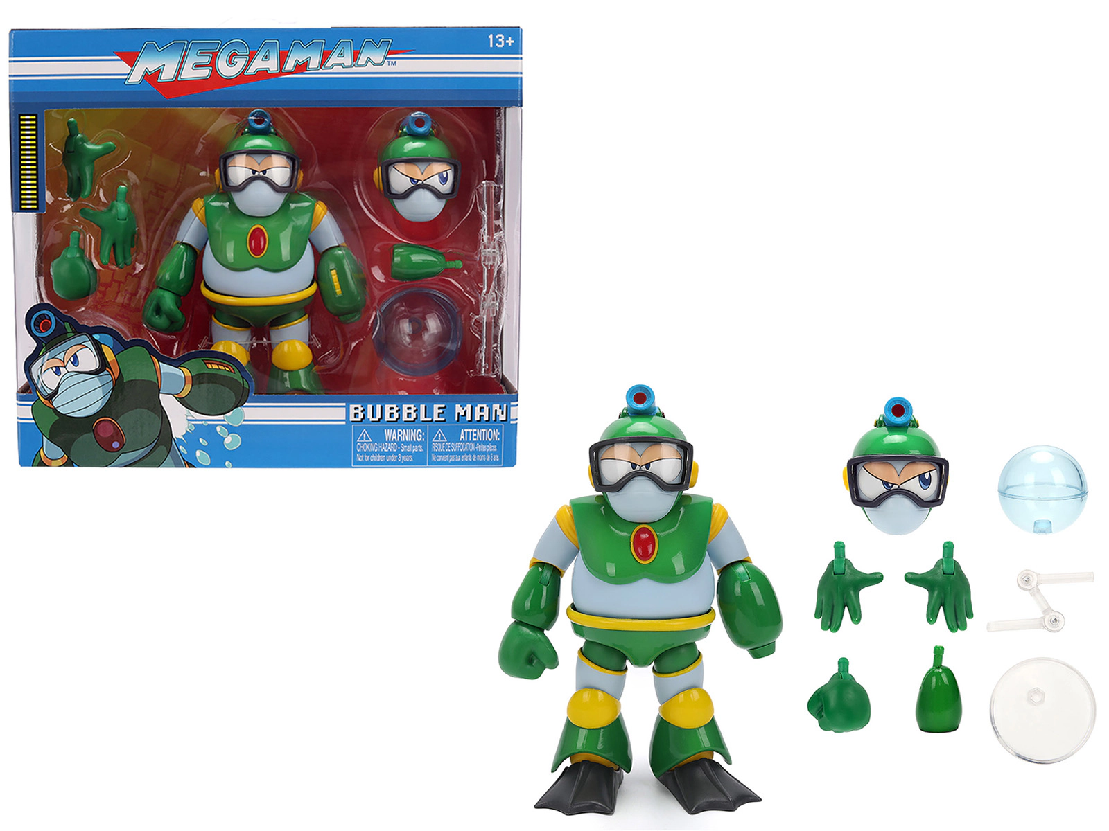 Jada Bubble Man 5" Moveable Figure (Deluxe Version) with Accessories and Alternate Head and Hands "Mega Man"