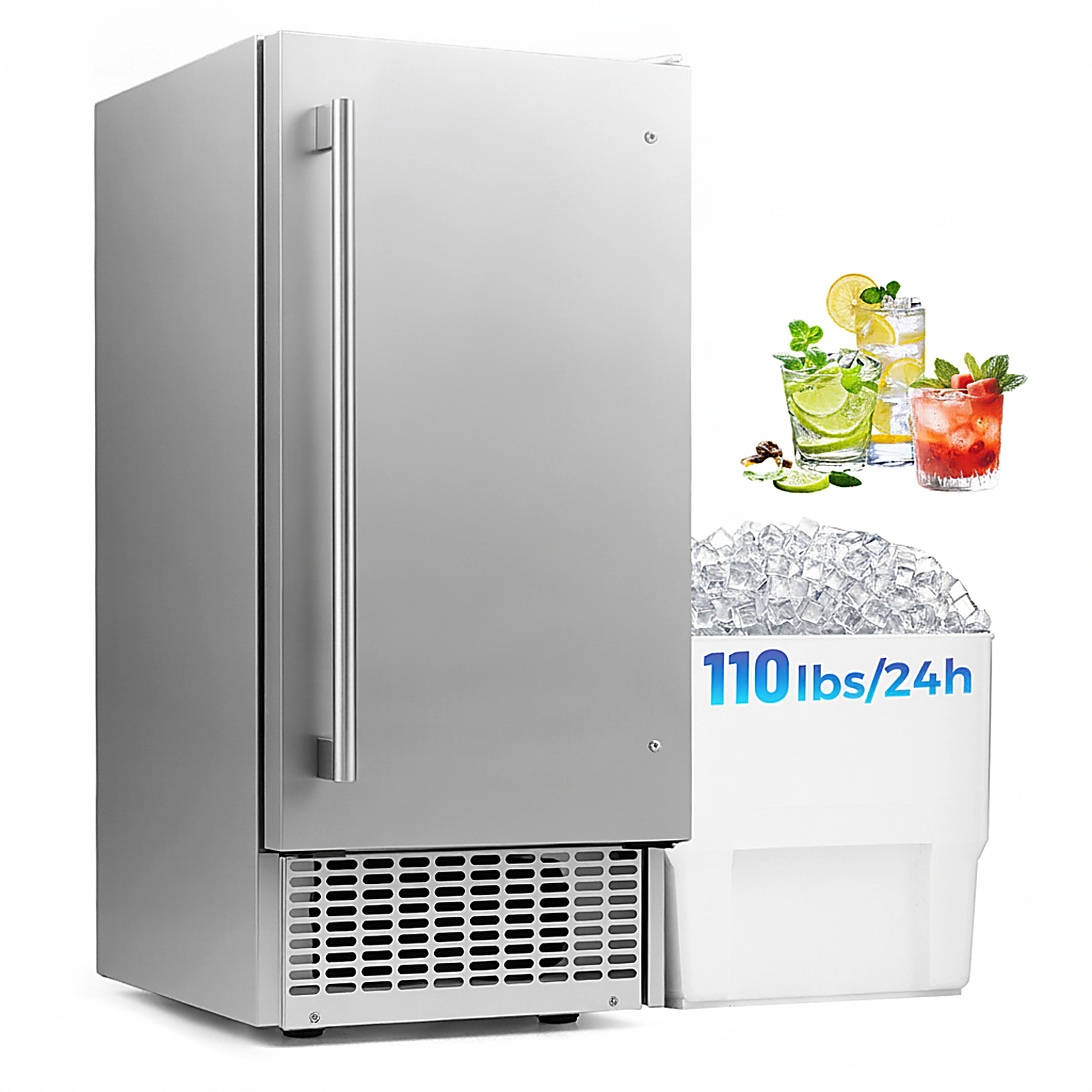 SUGIFT Commercial Undercounter Ice Maker with 110-lb Daily Output 25-lb Storage and Adjustable Thickness