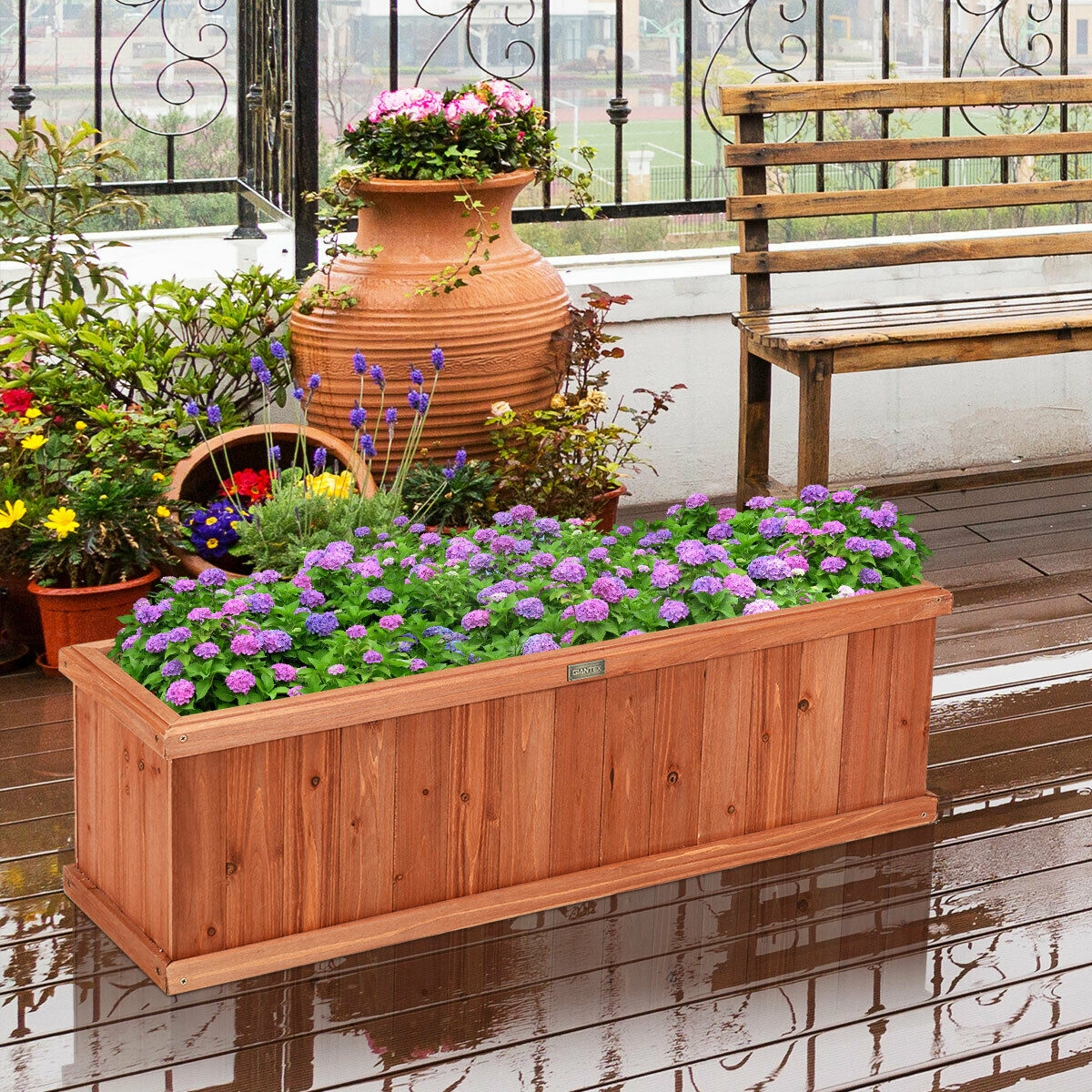 SlickBlue Natural Wood Garden Planter Container with Drainage