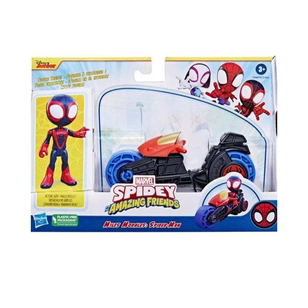 Marvel Spidey and His Amazing Friends Miles Morales 4-Inch Action Figure and Toy Motorcycle