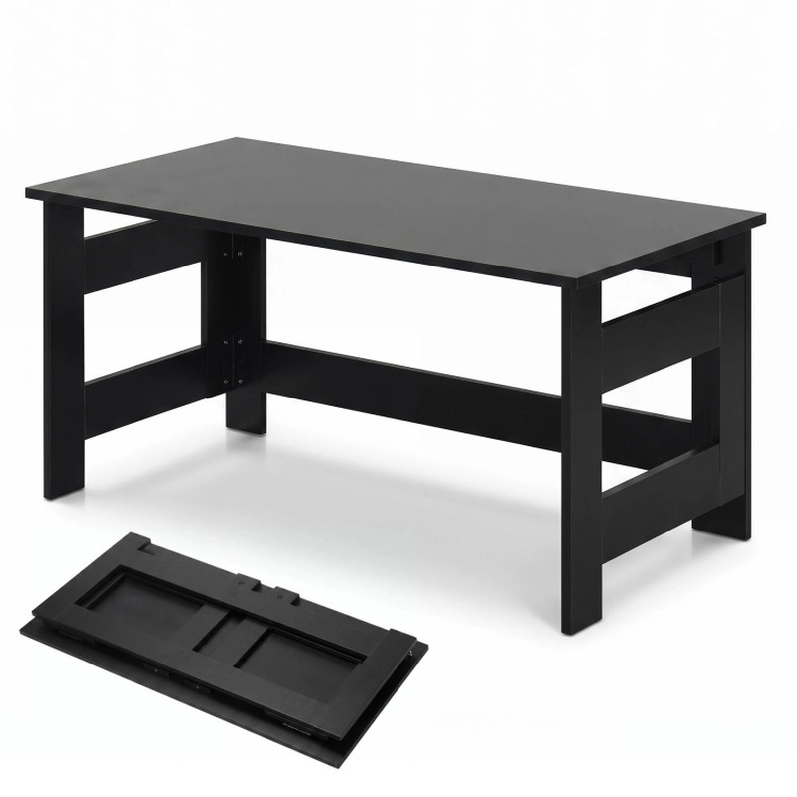 SUGIFT Folding Legs Flat Fold Low Floor Coffee Table 31.5-in x 16-in x 14-in 1.7-in Folded 11-lb Net Weight Black