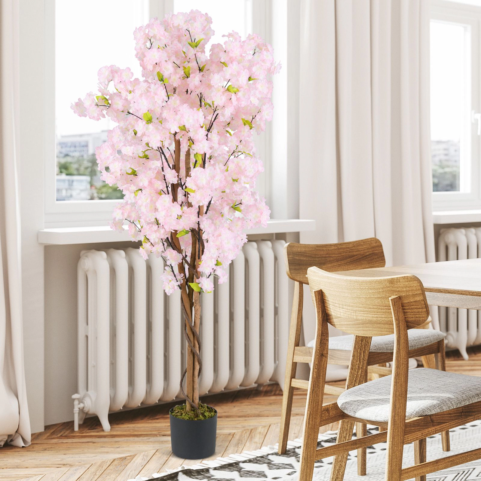 SlickBlue Potted Pink Flower Tree for Home Office Wedding Decor