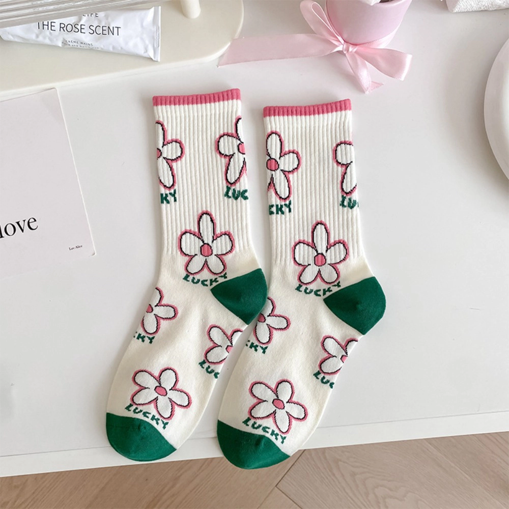 Women Exquisite Floral Print Mid Calf Socks Preppy College Style