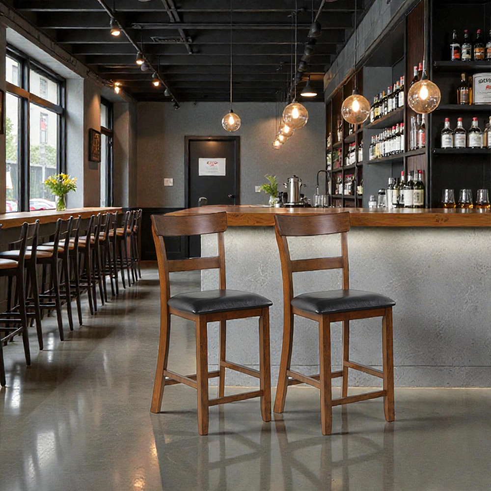 Hivvago Set of 2 Counter-Height Chairs with Faux Leather Cushions and Solid Rubberwood Legs