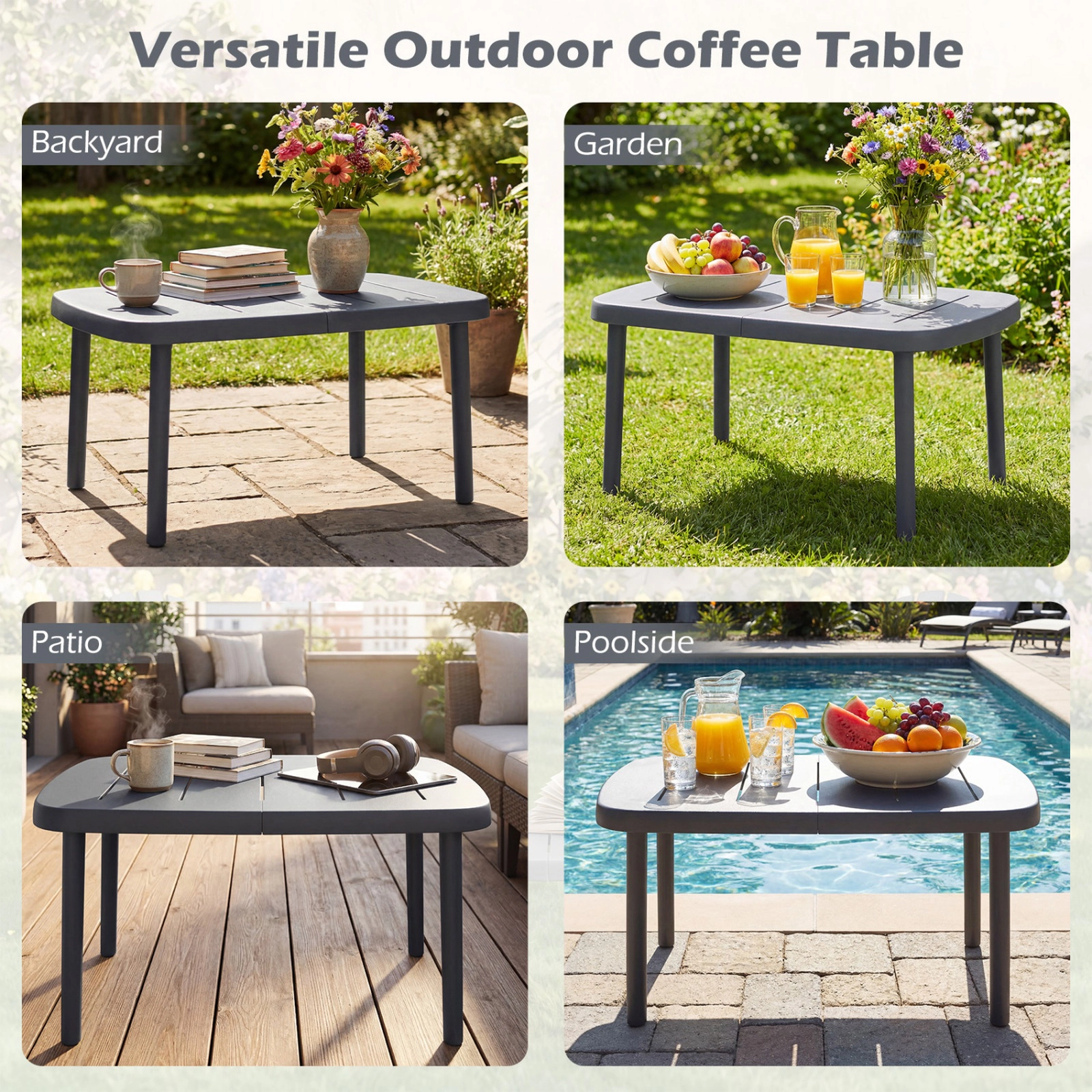 SUGIFT Rectangular Patio Storage Side Table with Aluminum Alloy Rods 110-lb Capacity Gray