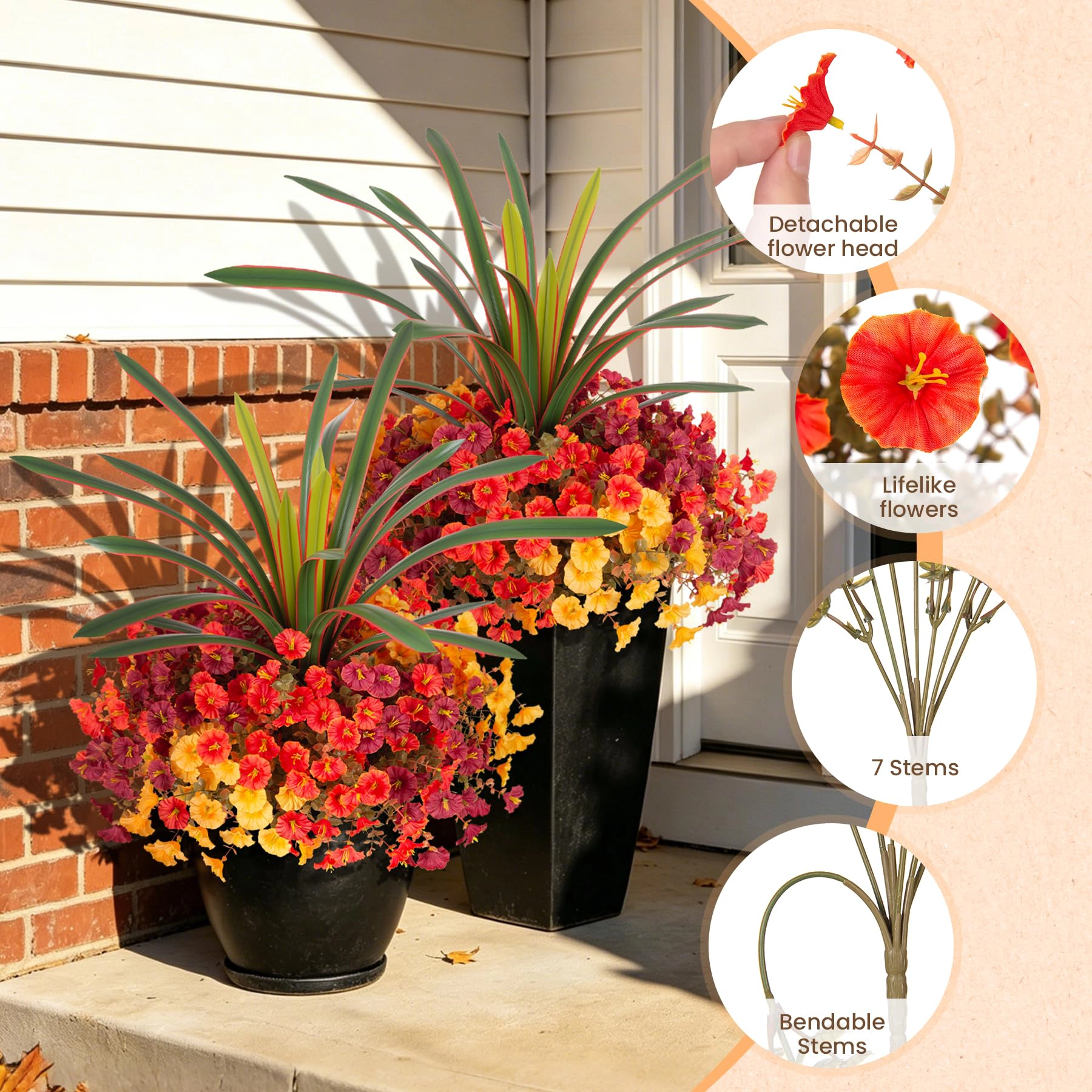 PUPWE Artificial Flowers For Outdoors Plants Uv Resistant Outside