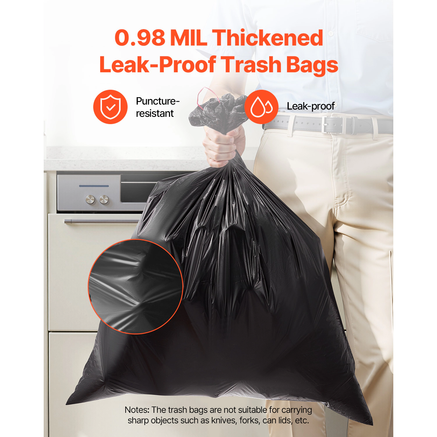 HONGGE 30-Gallon Drawstring Trash Bags, 50 Count Extra Thick Tall Kitchen Garbage Bags, Black