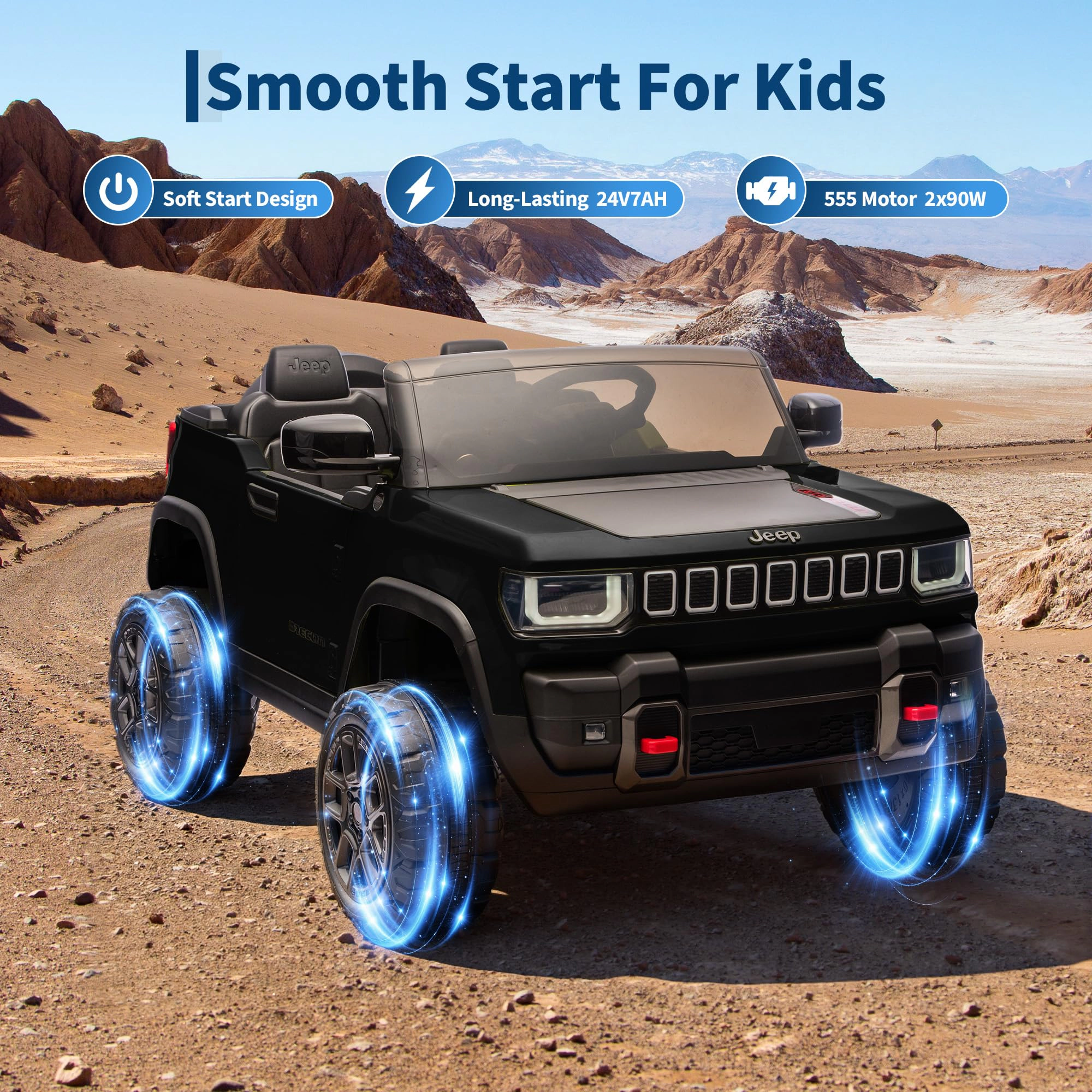 24V Licensed Ride on Car for Big Kids, 2-Seater Electric Truck with Remote, 3 Speeds, Music & Lights