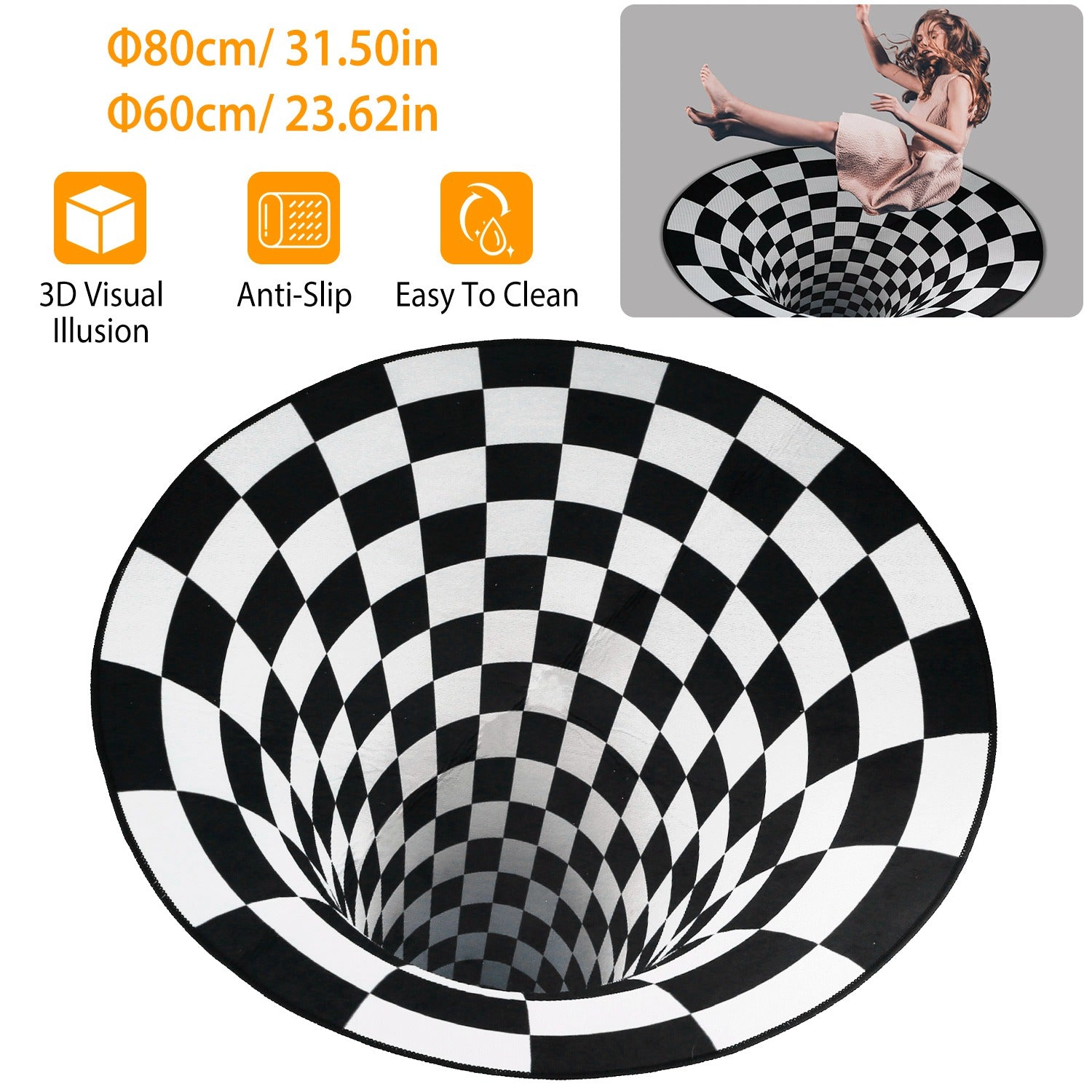 GBruno 3D Illusion Round Area Rug 80 Cm
