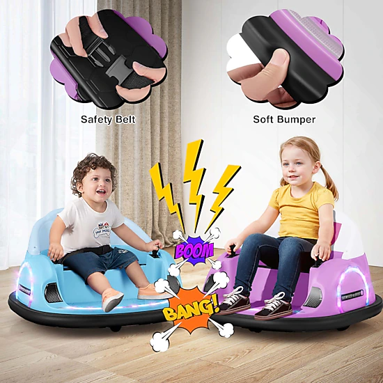 Costway 12V Electric 360° Spin Car Toy Ride on Bumper Car for Toddlers with Remote Control Purple