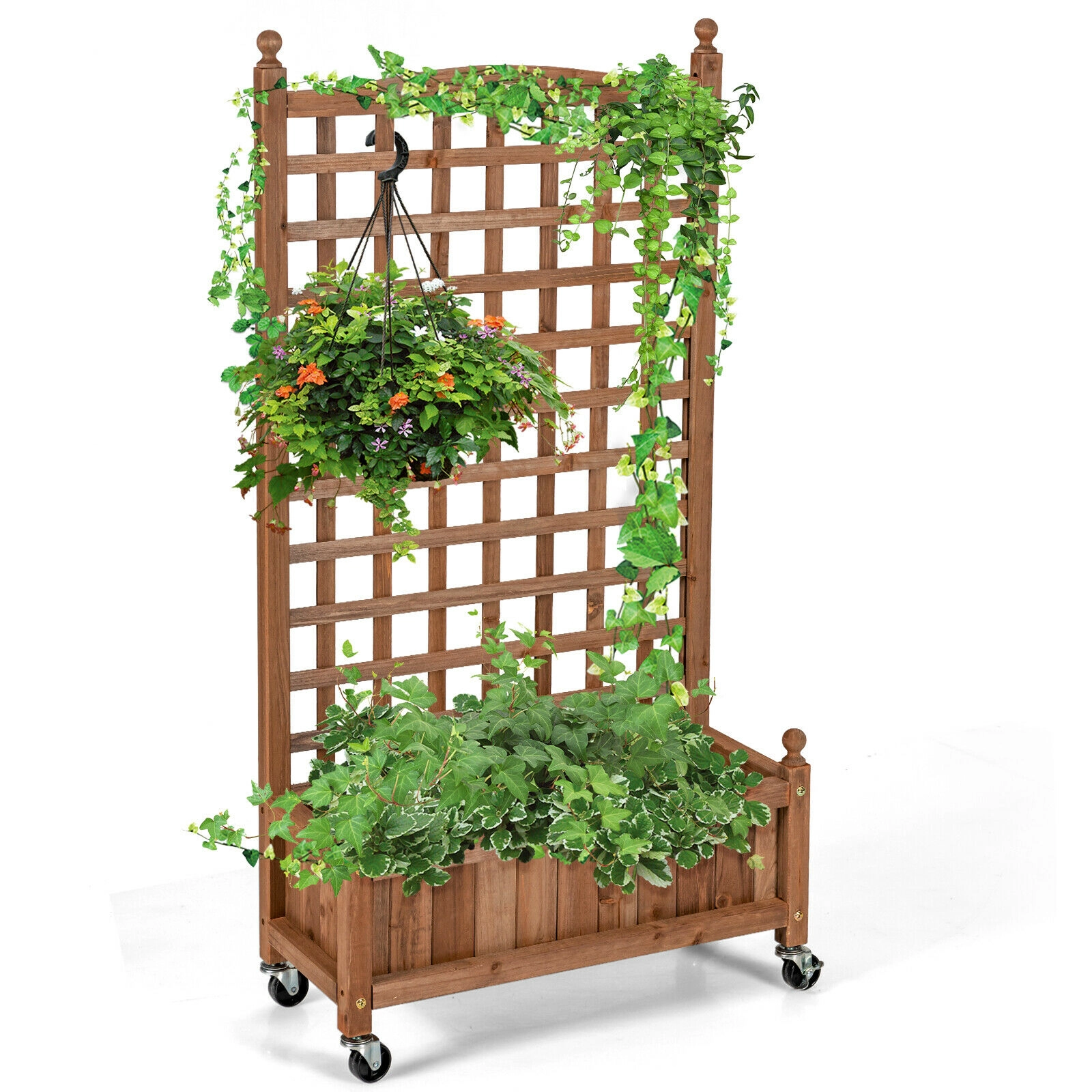 SlickBlue Outdoor Wooden Raised Garden Planter with Trellis