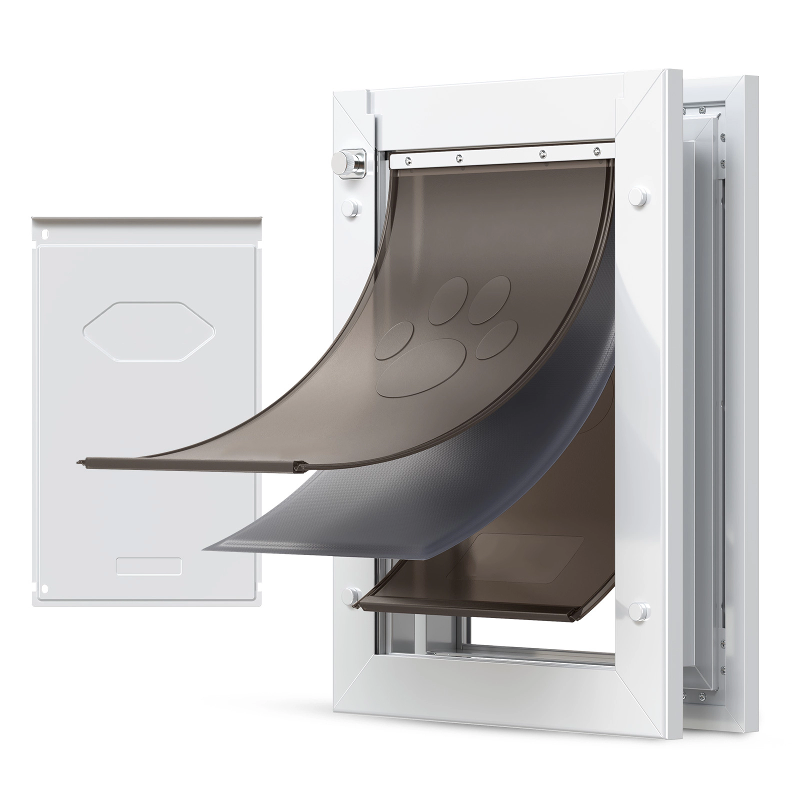 HONGGE Pet Door for Doors, Medium Triple Magnetic Flap, Weatherproof Metal Frame for In-and-Out Access, White