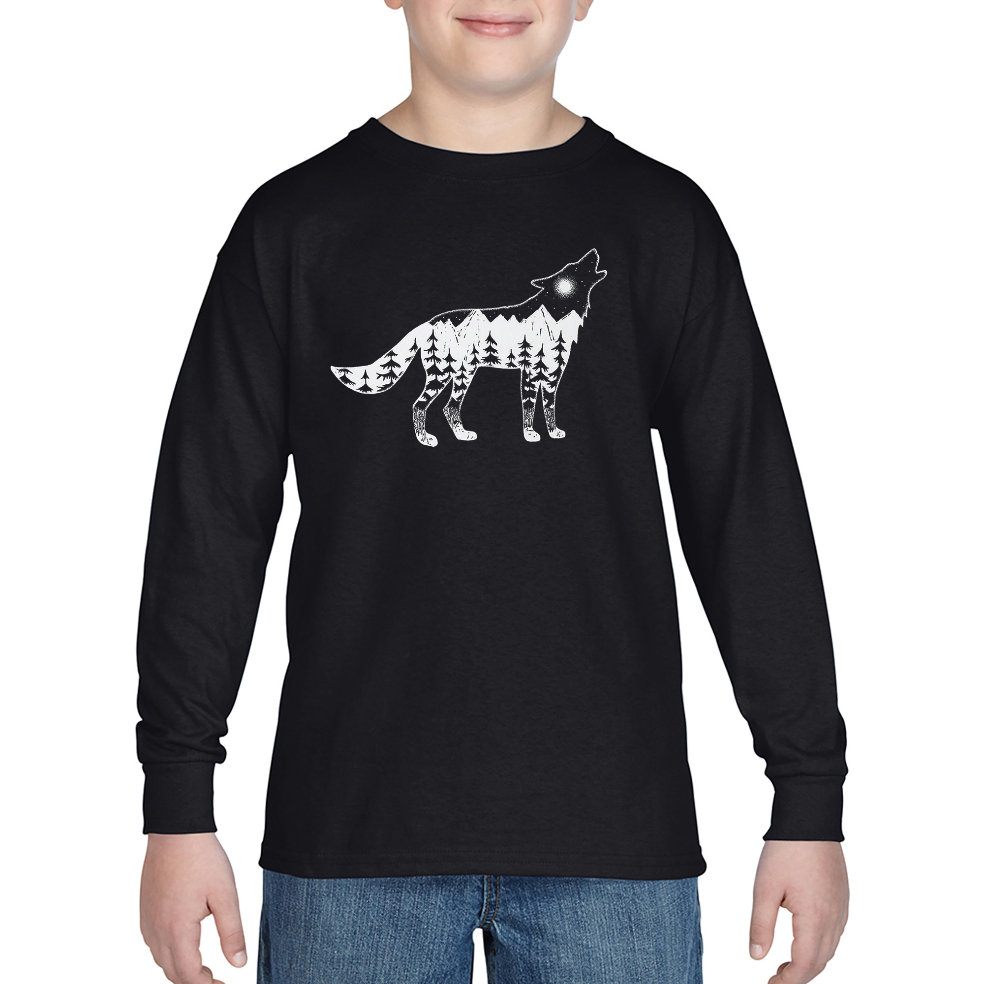 LA Pop Art Boys Long Sleeve T-Shirt -  Howling Wolf