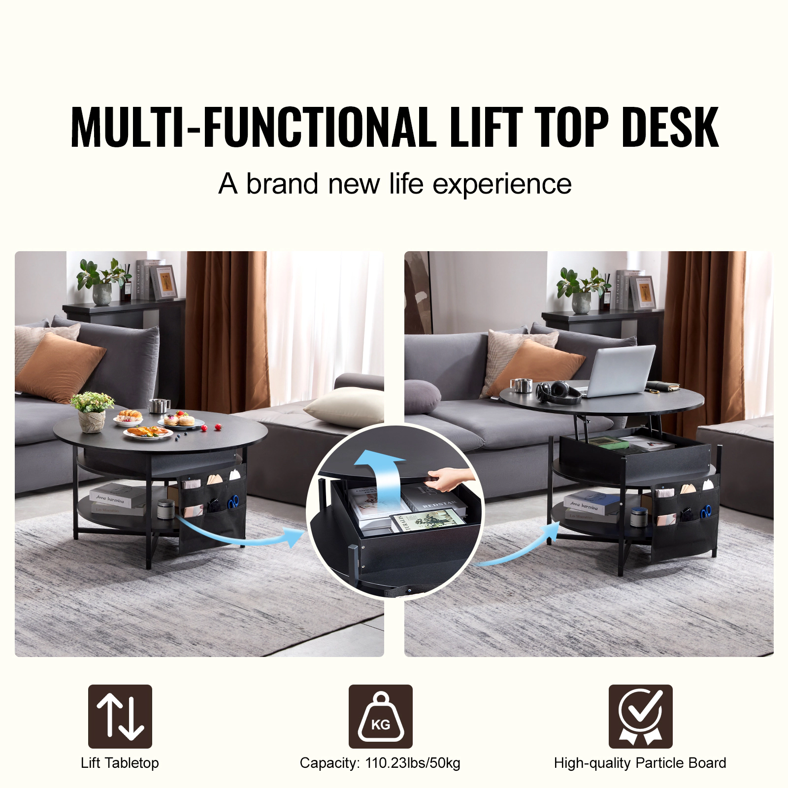 HONGGE Lift Top Coffee Table Coffee Table with Storage Coffee Table for Living Room