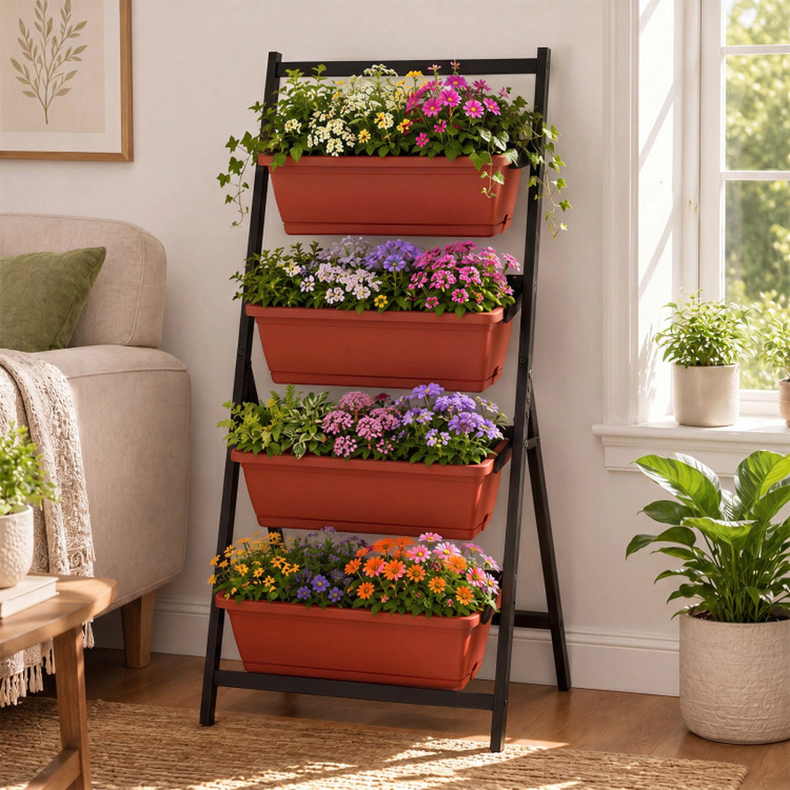 SUGIFT 4-Tier Vertical Raised Garden Bed Outdoor Planter with Removable Containers and Drainage Holes Red