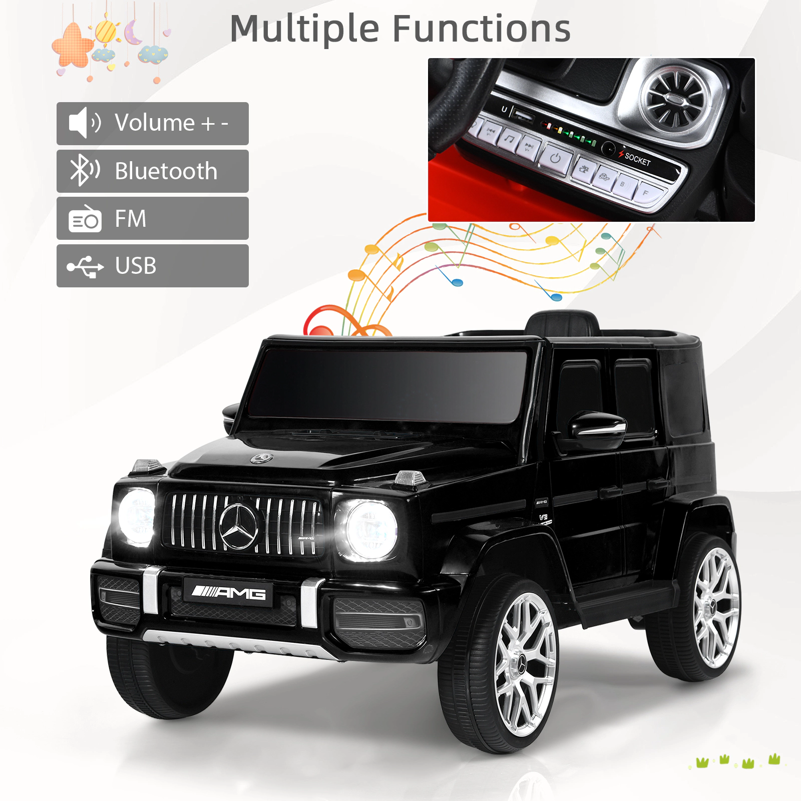 SUGIFT 12V Mercedes-Benz G63 Licensed Kids Ride-On Car with Remote Control 66-lb Capacity Ages 3+ Black