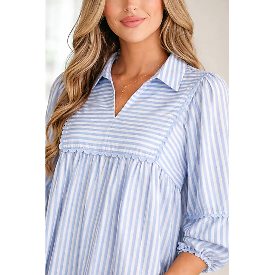 Threaded Pear Women's Kora Puff Sleeve Blouse, Color: Sky Blue