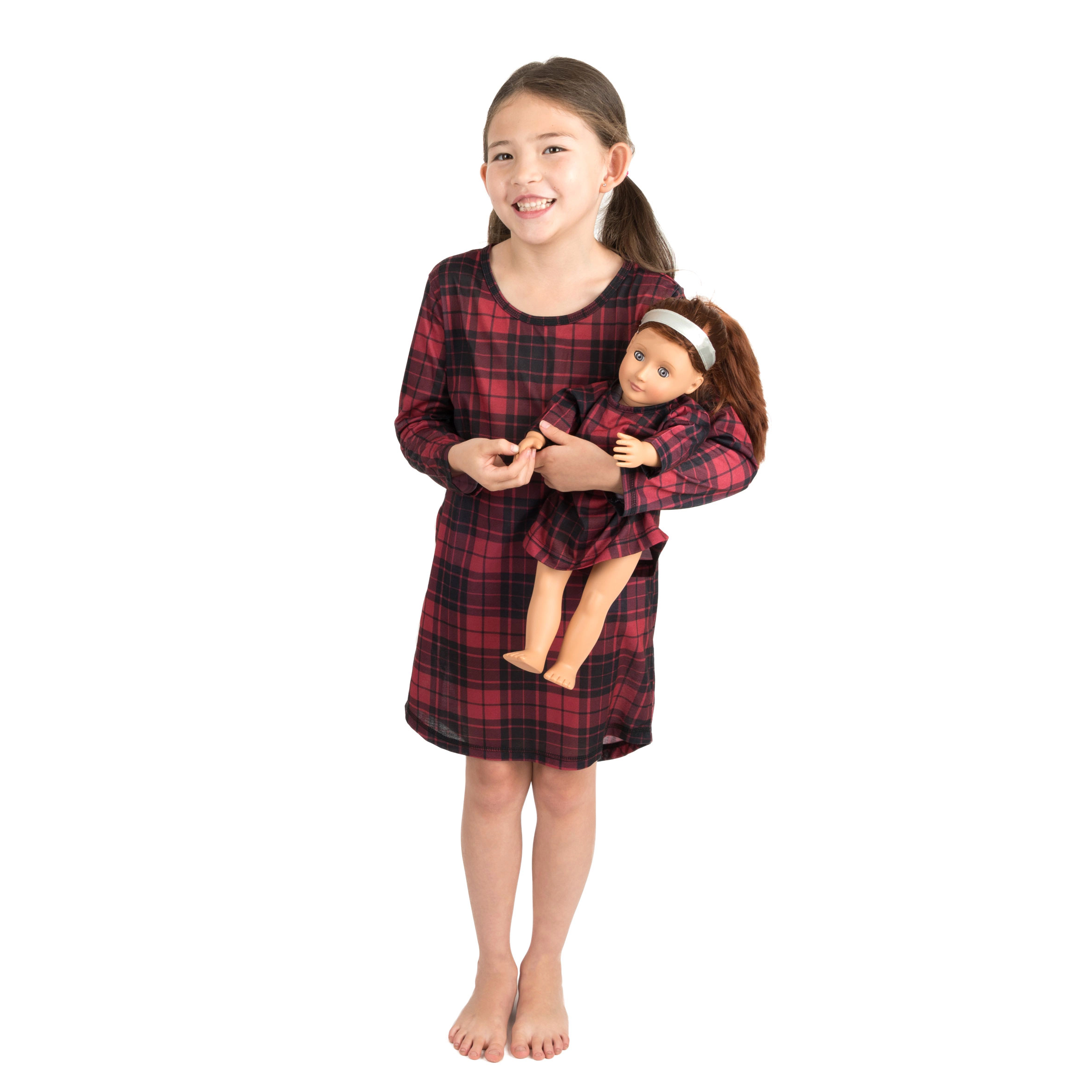 Leveret Girl & Doll Matching Plaid Long Sleeve Nightgown Set